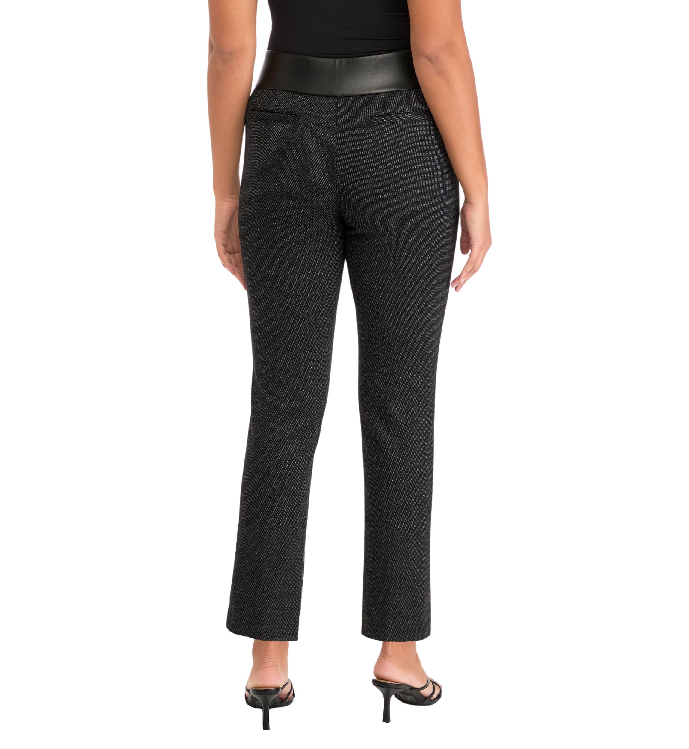 Womens Pull On Ponte Leather Straight Ankle Pants