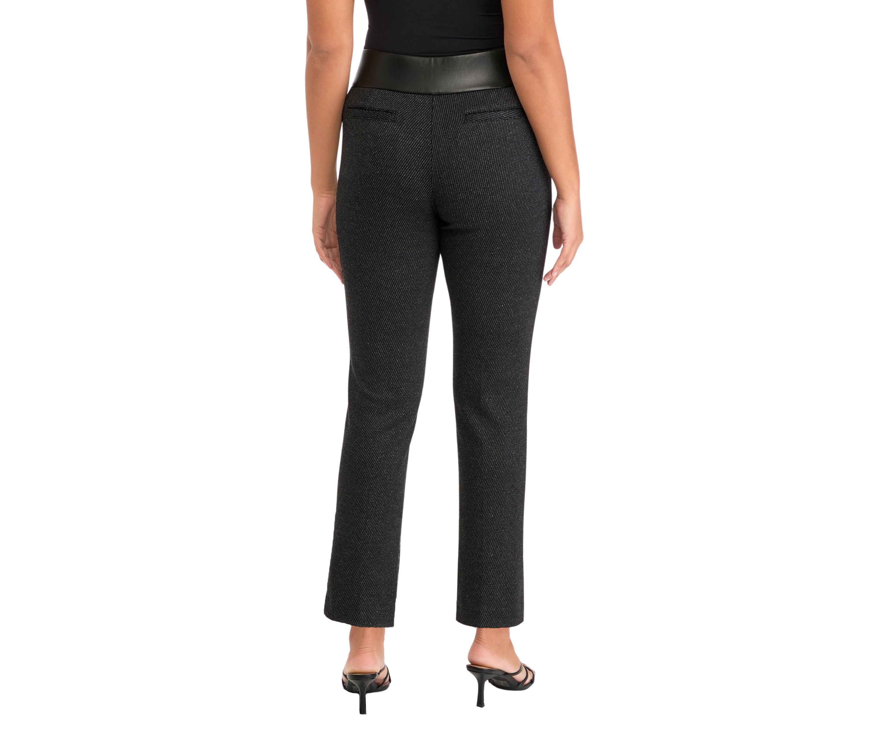 Womens Pull On Ponte Leather Straight Ankle Pants