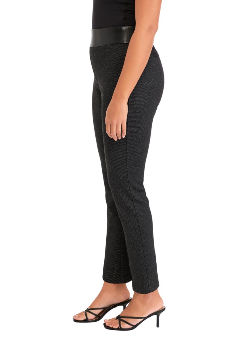 Womens Pull On Ponte Leather Straight Ankle Pants