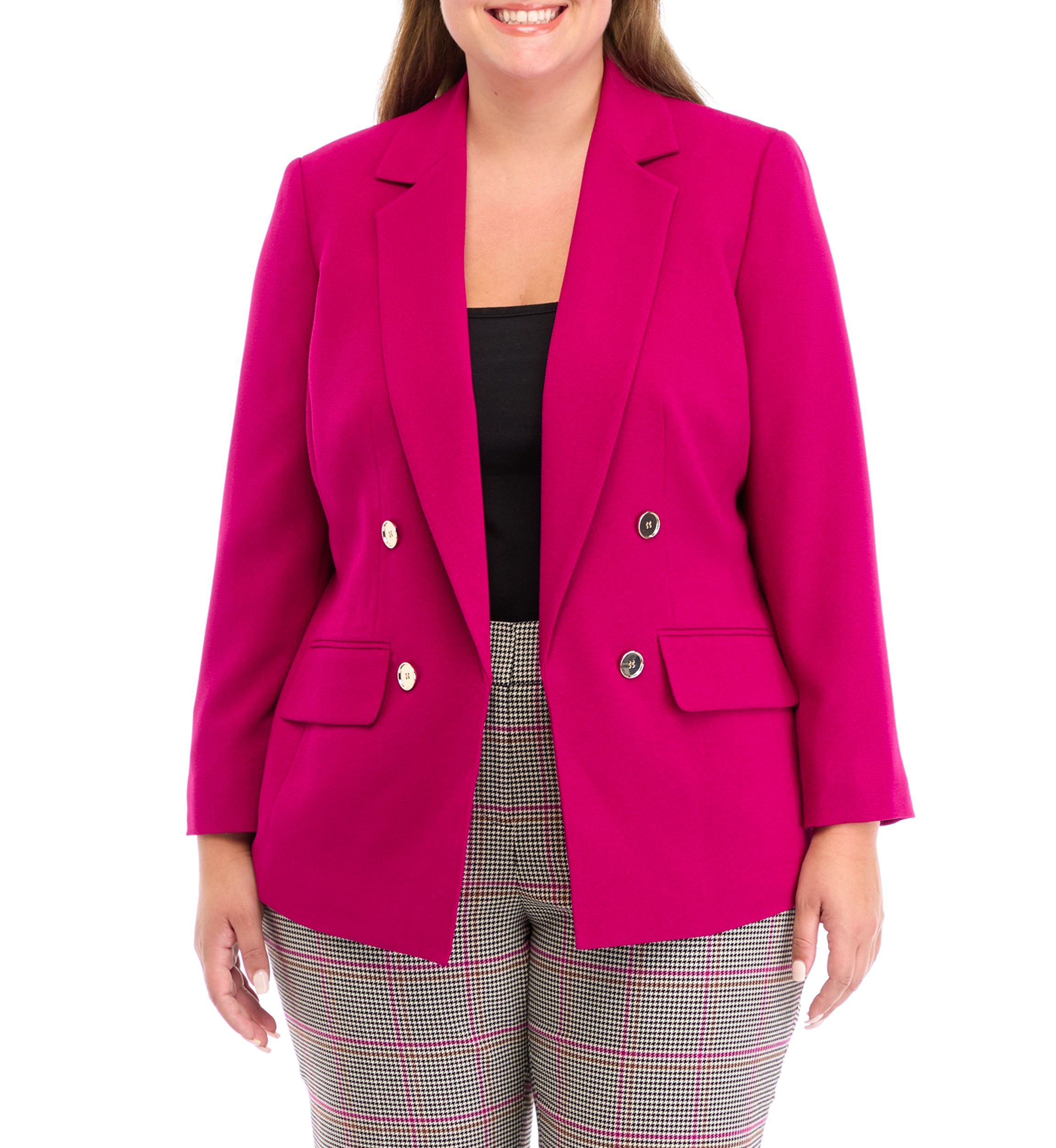 Plus Size Notch Collar Faux Double Breasted Crepe Jacket