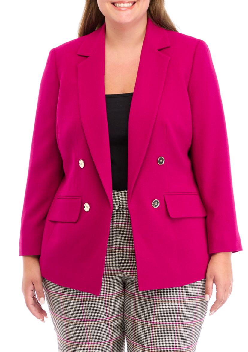 Plus Size Notch Collar Faux Double Breasted Crepe Jacket