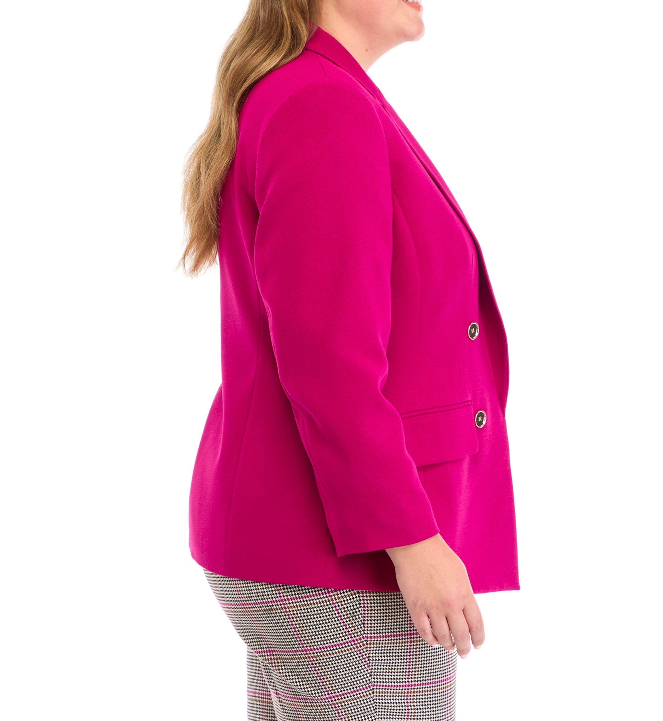 Plus Size Notch Collar Faux Double Breasted Crepe Jacket