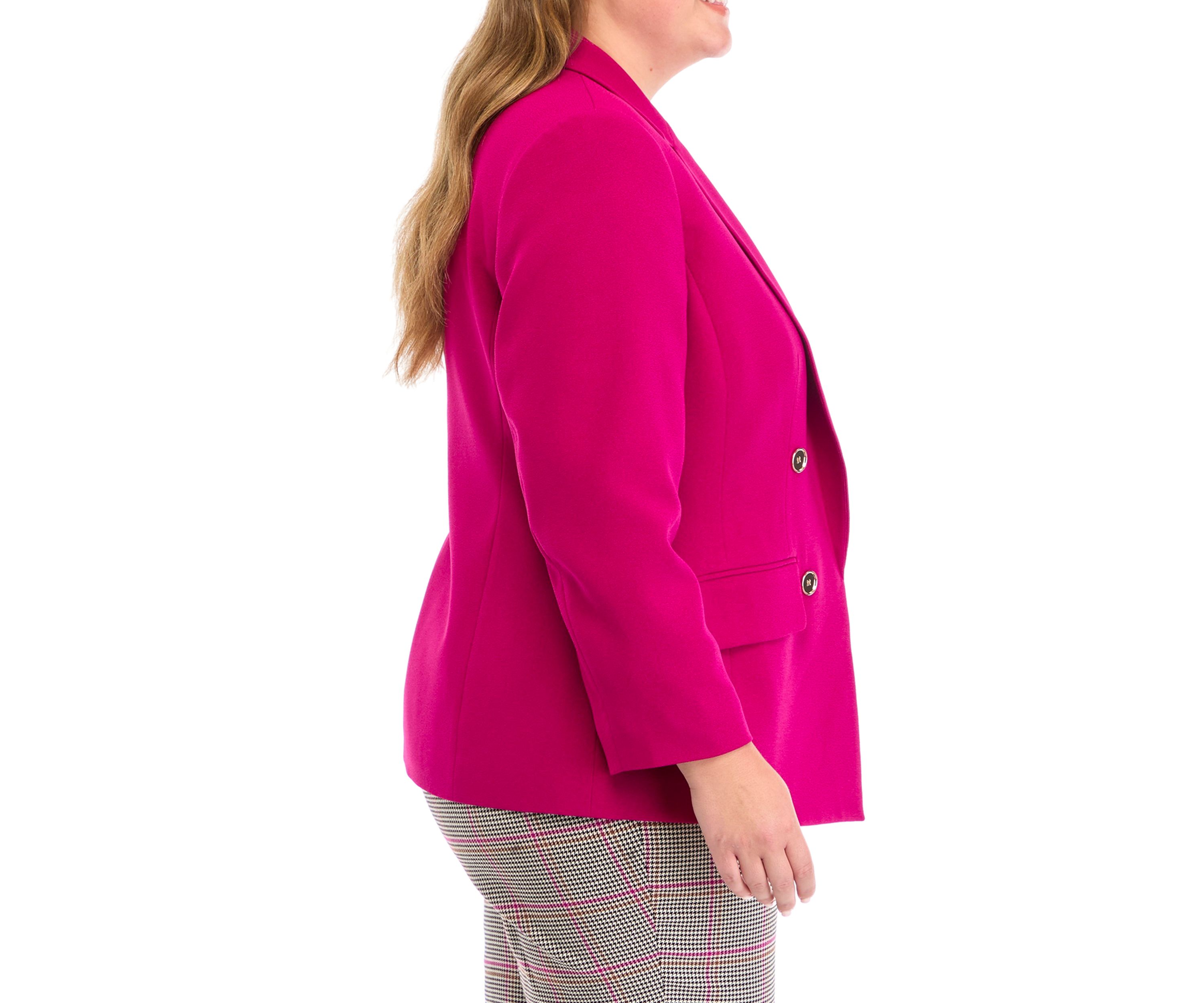 Plus Size Notch Collar Faux Double Breasted Crepe Jacket