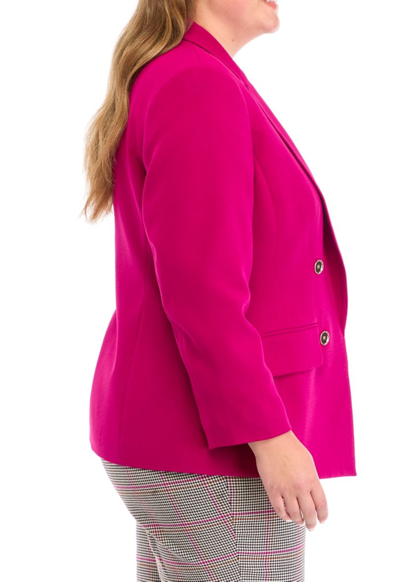 Plus Size Notch Collar Faux Double Breasted Crepe Jacket