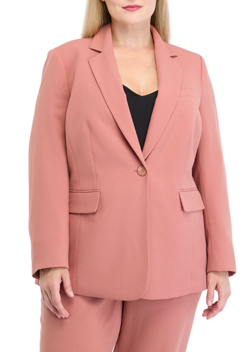 Plus Size Crepe One Button Jacket