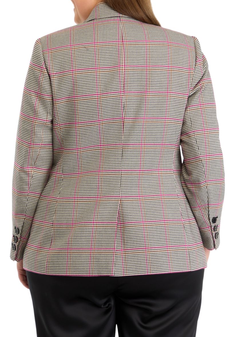 Plus Size Houndstooth One Button Jacket