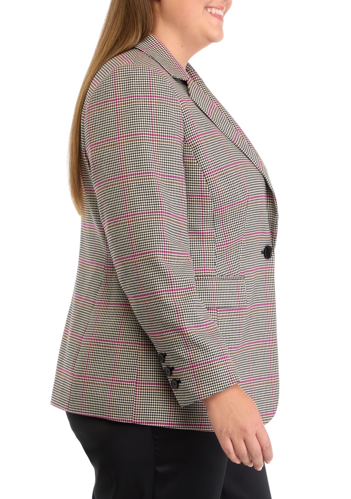 Plus Size Houndstooth One Button Jacket