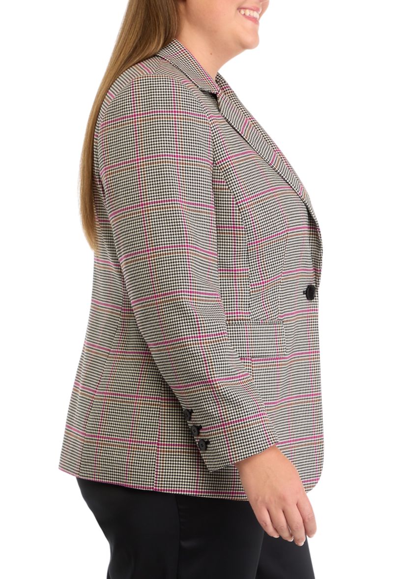 Plus Size Houndstooth One Button Jacket