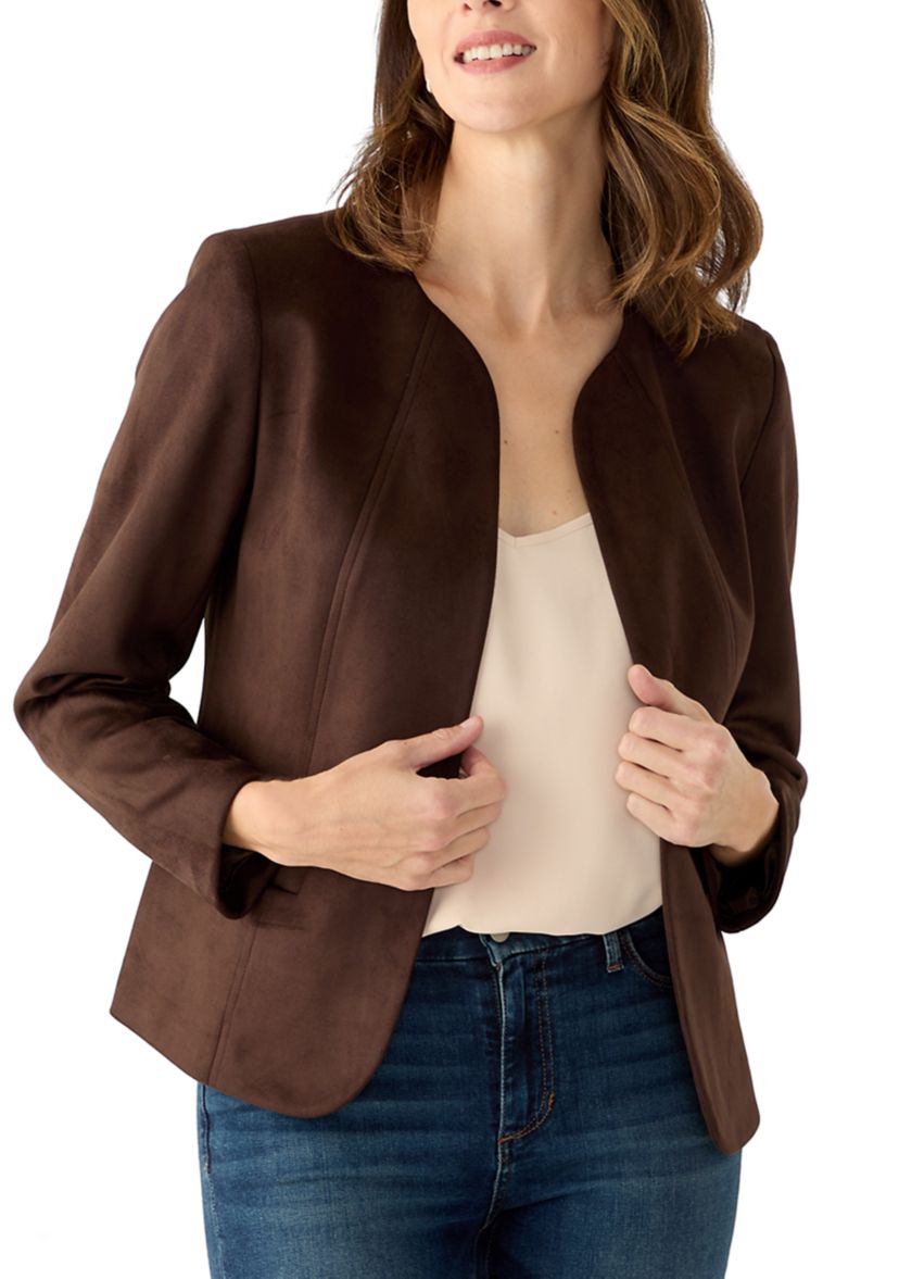 Womens Faux Suede Open Front Jacket