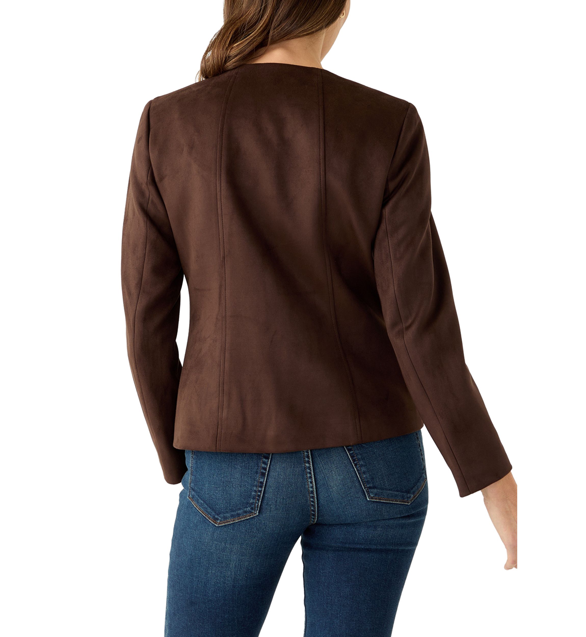 Womens Faux Suede Open Front Jacket