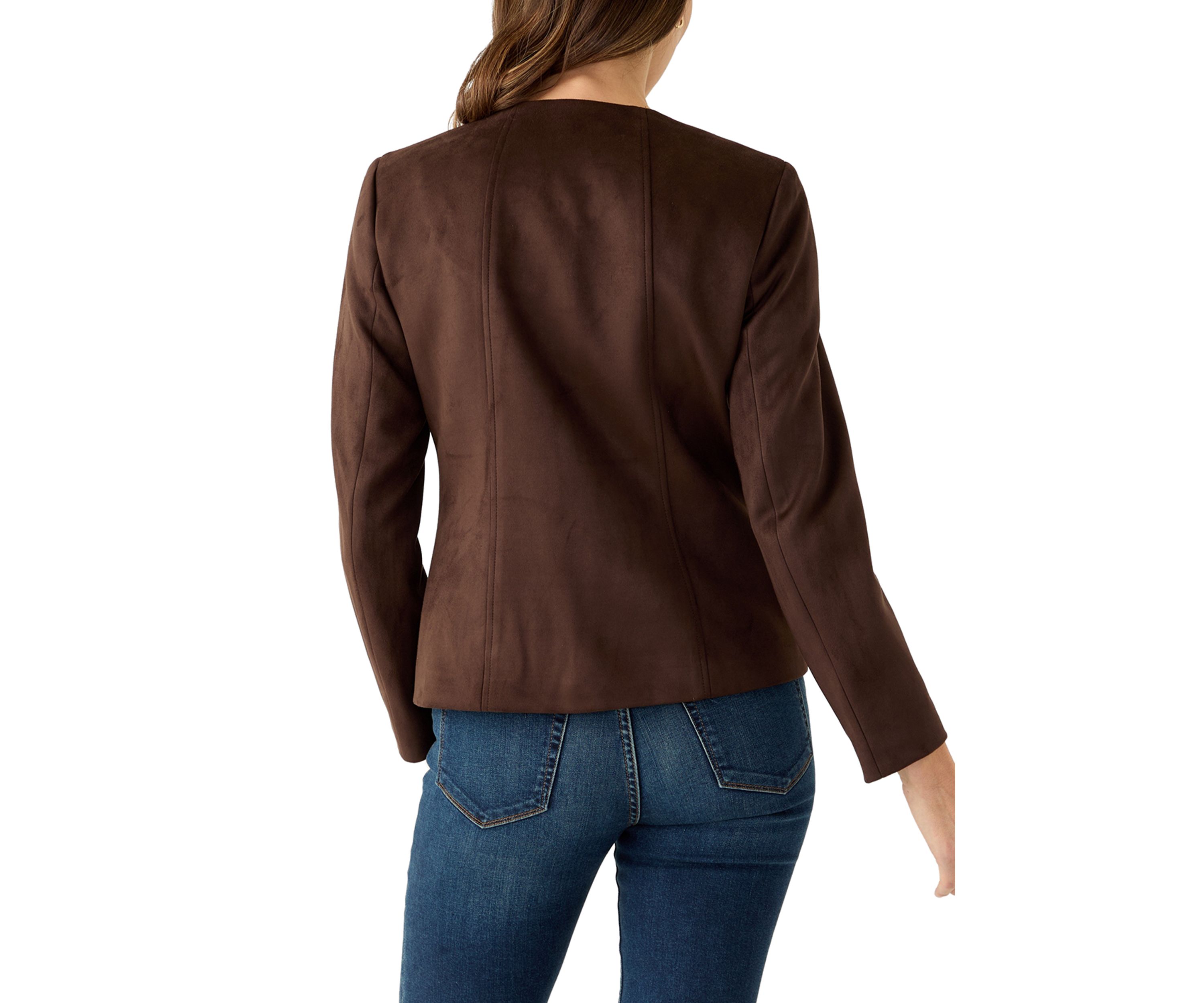 Womens Faux Suede Open Front Jacket