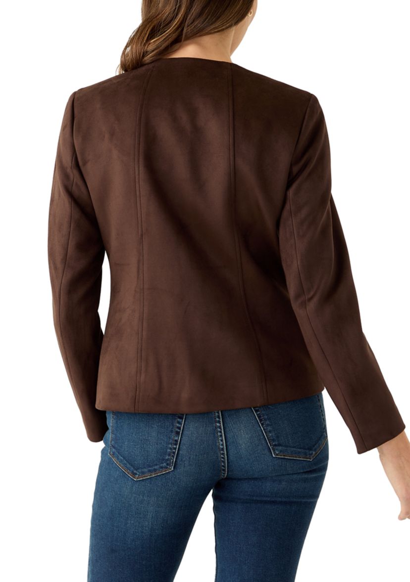 Womens Faux Suede Open Front Jacket