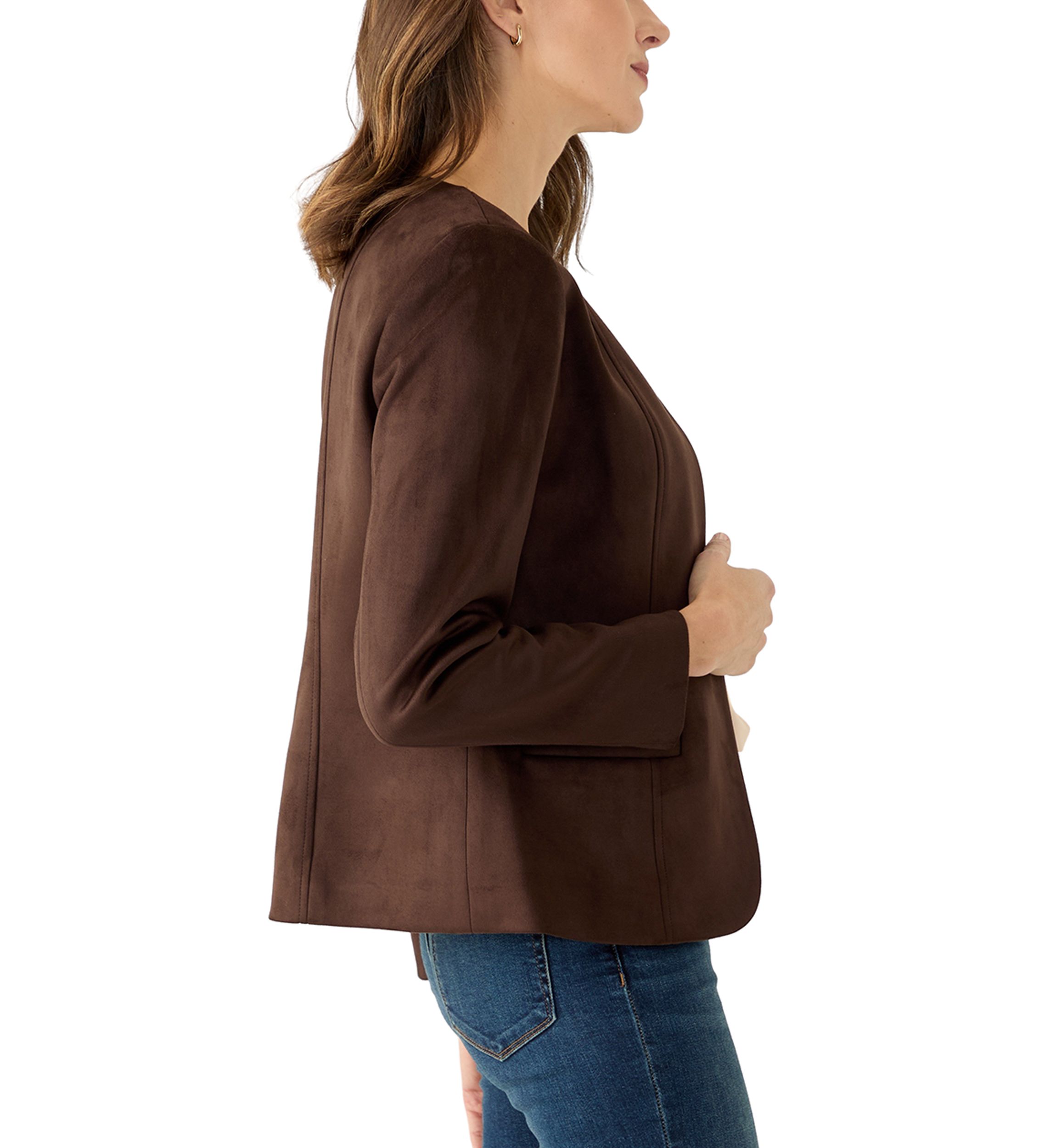 Womens Faux Suede Open Front Jacket