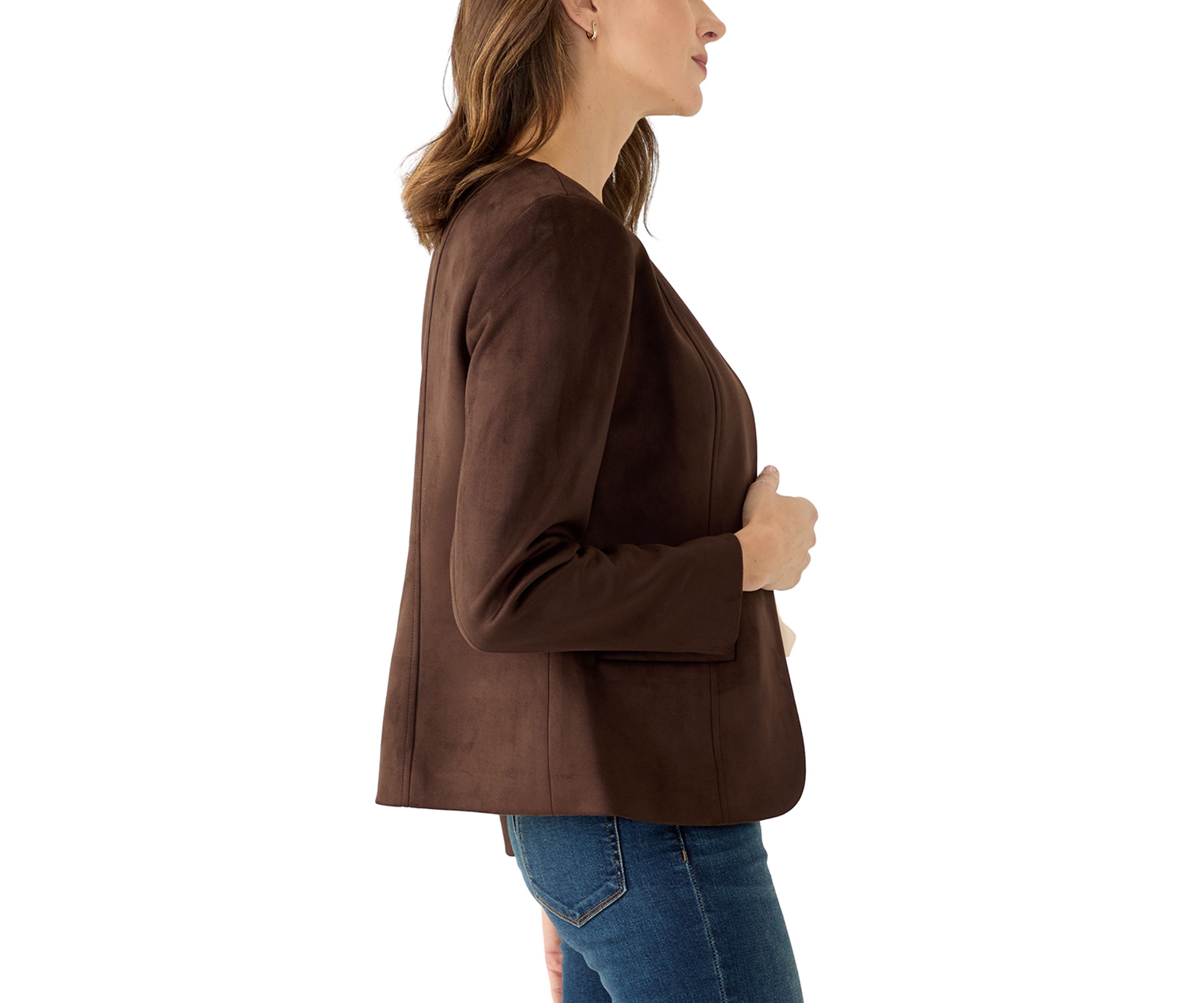 Womens Faux Suede Open Front Jacket