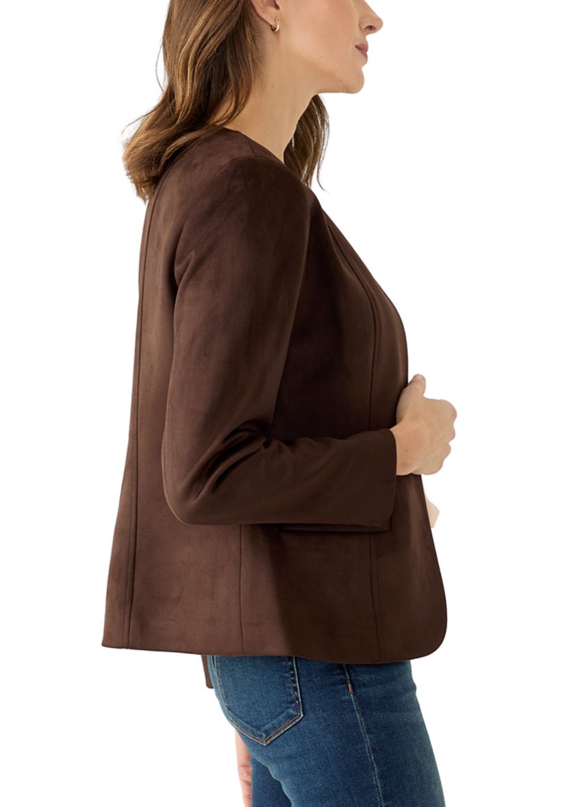 Womens Faux Suede Open Front Jacket