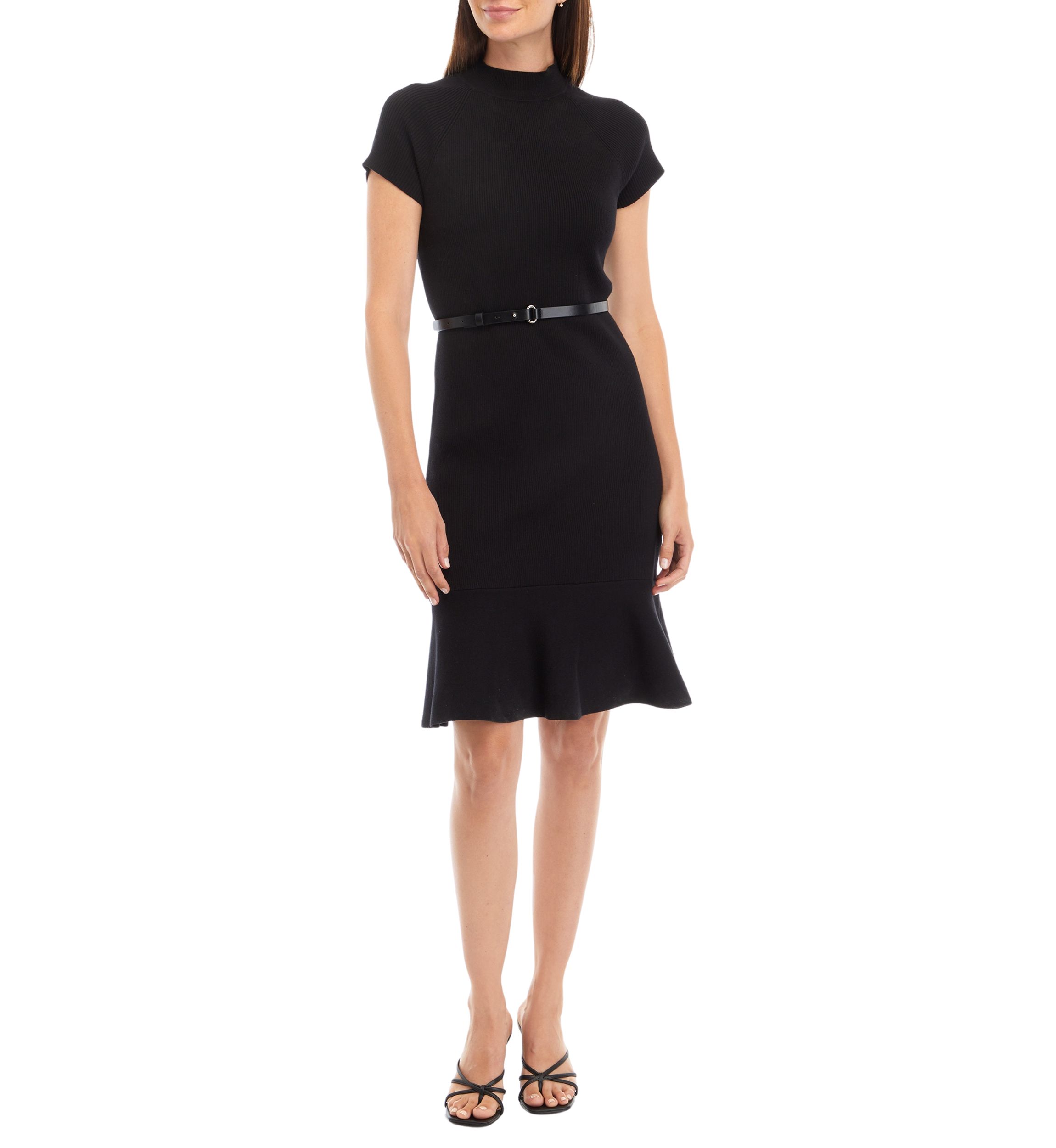 Womens Cap Sleeve Mock Neck Sweater Dress