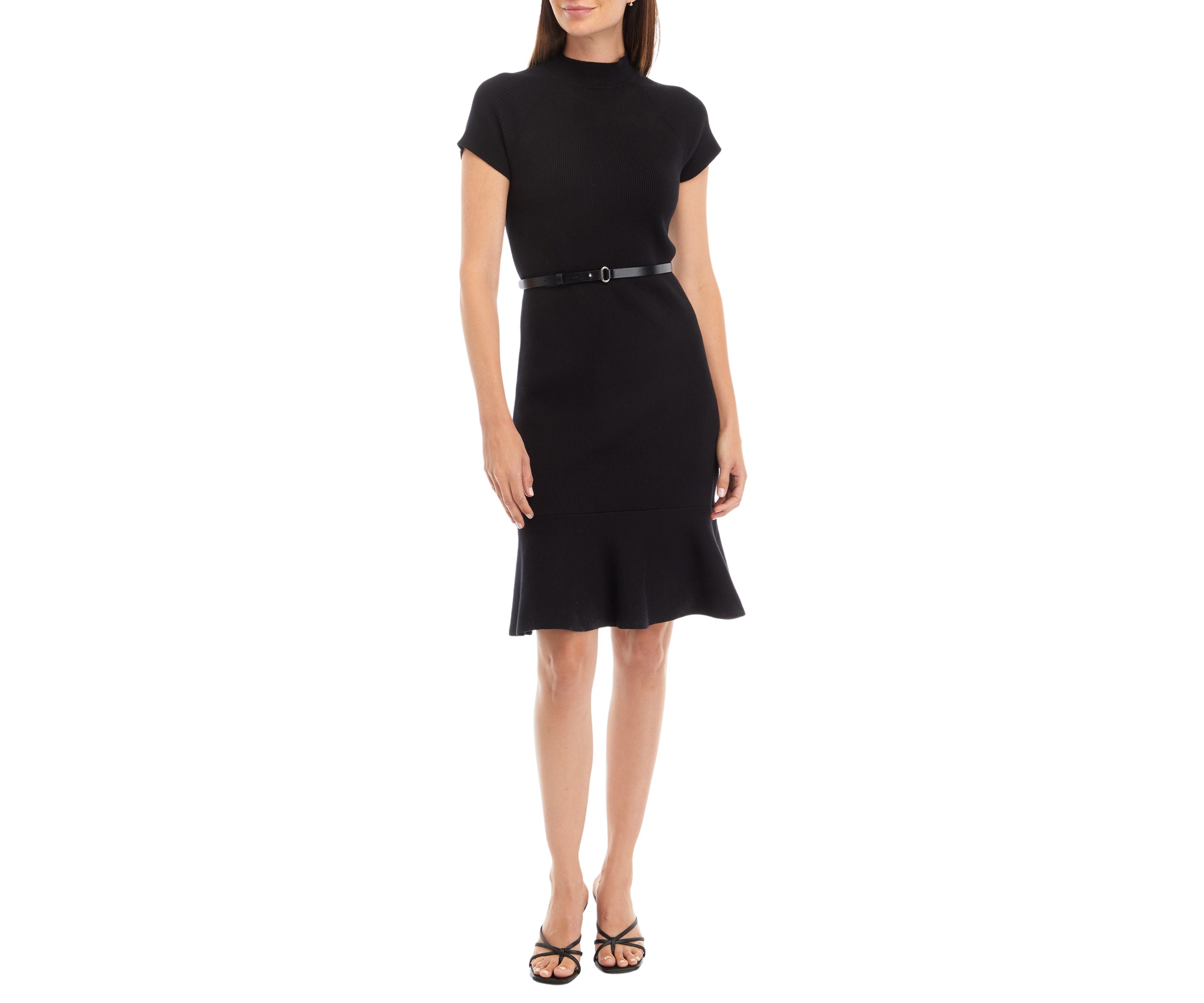 Womens Cap Sleeve Mock Neck Sweater Dress