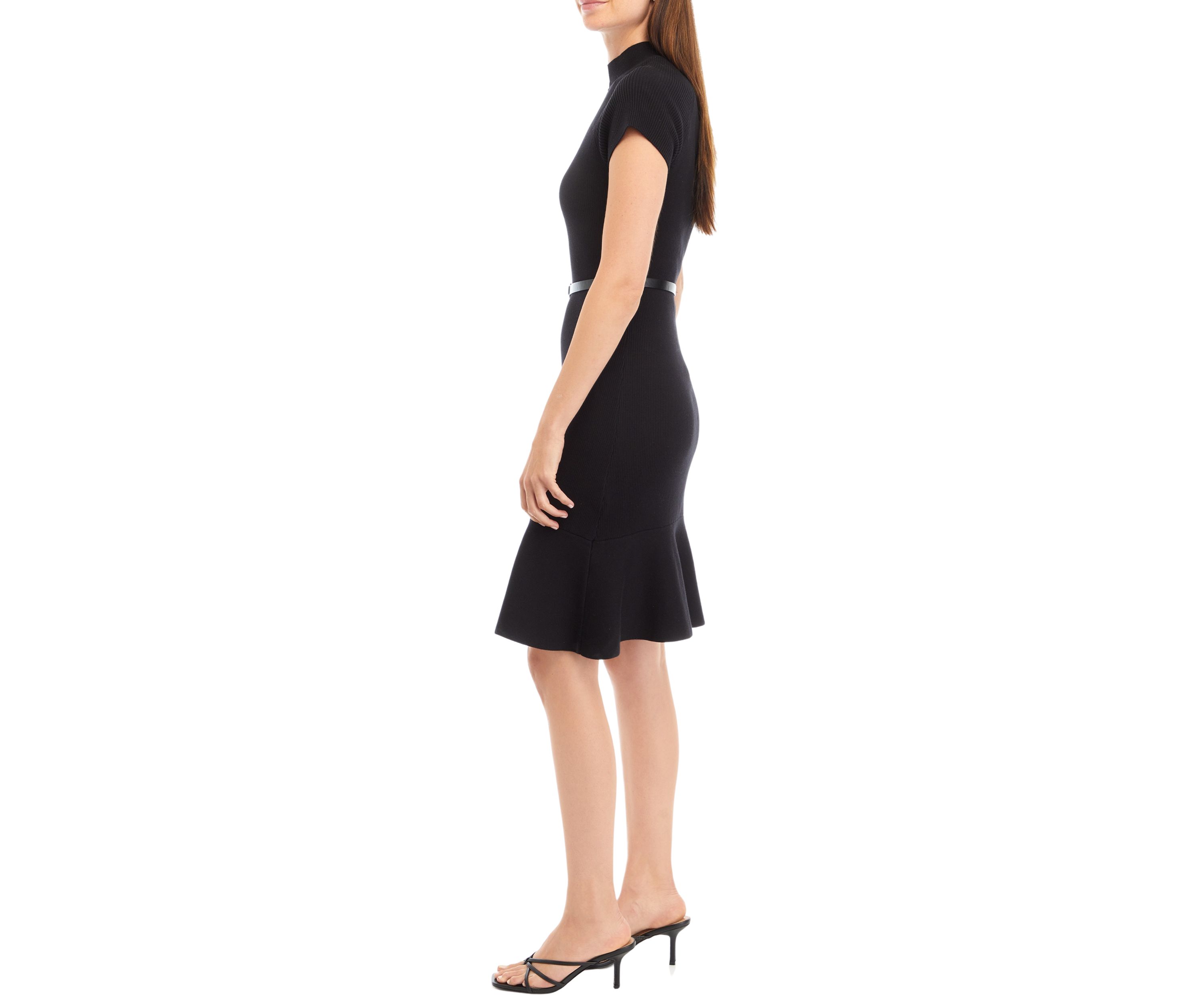 Womens Cap Sleeve Mock Neck Sweater Dress