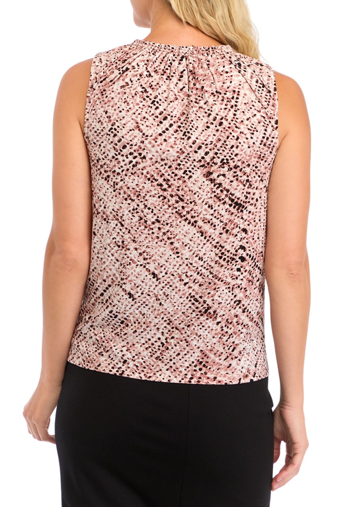  Womens Sleeveless Printed Mock Neck Top 