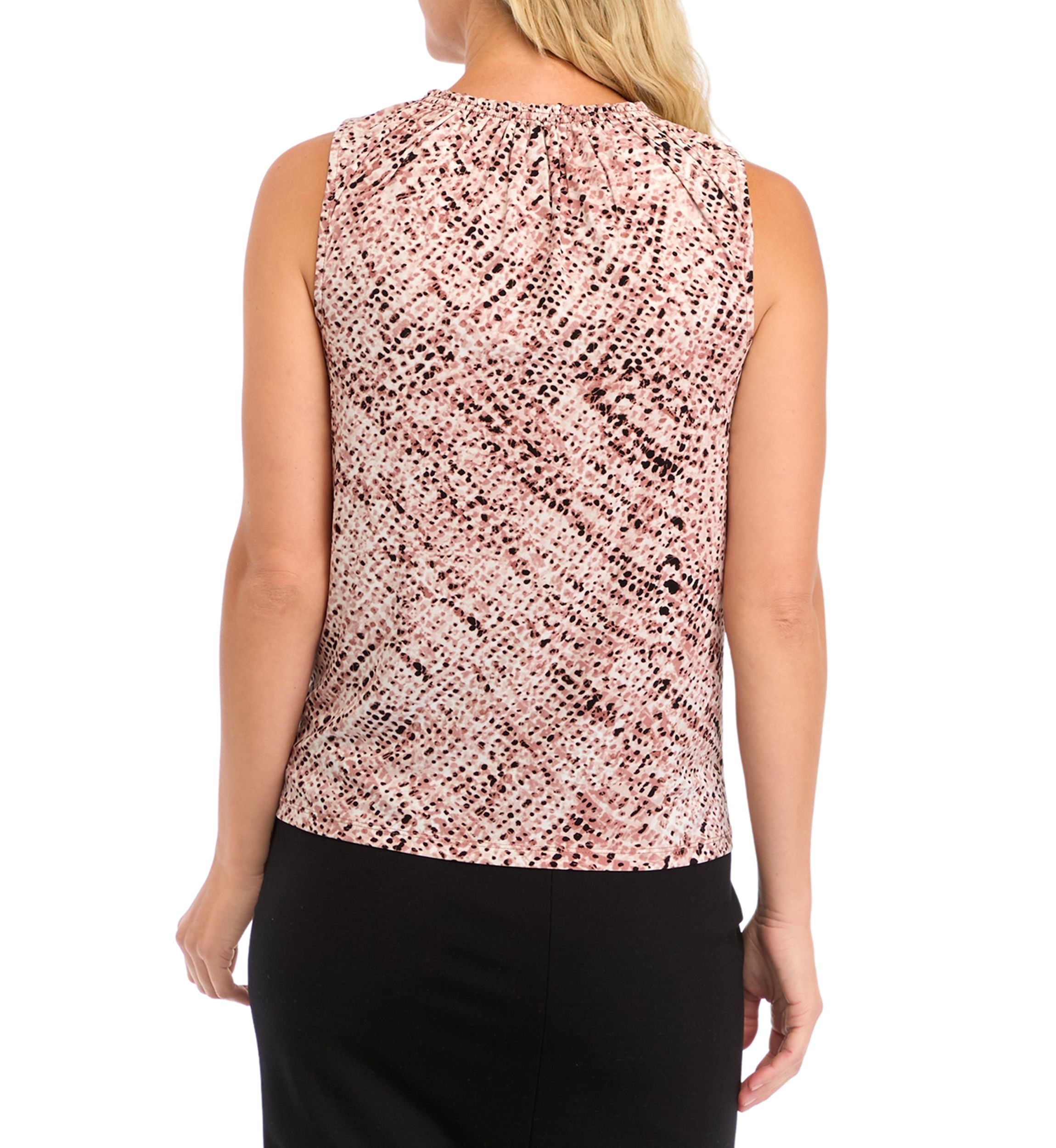  Womens Sleeveless Printed Mock Neck Top 