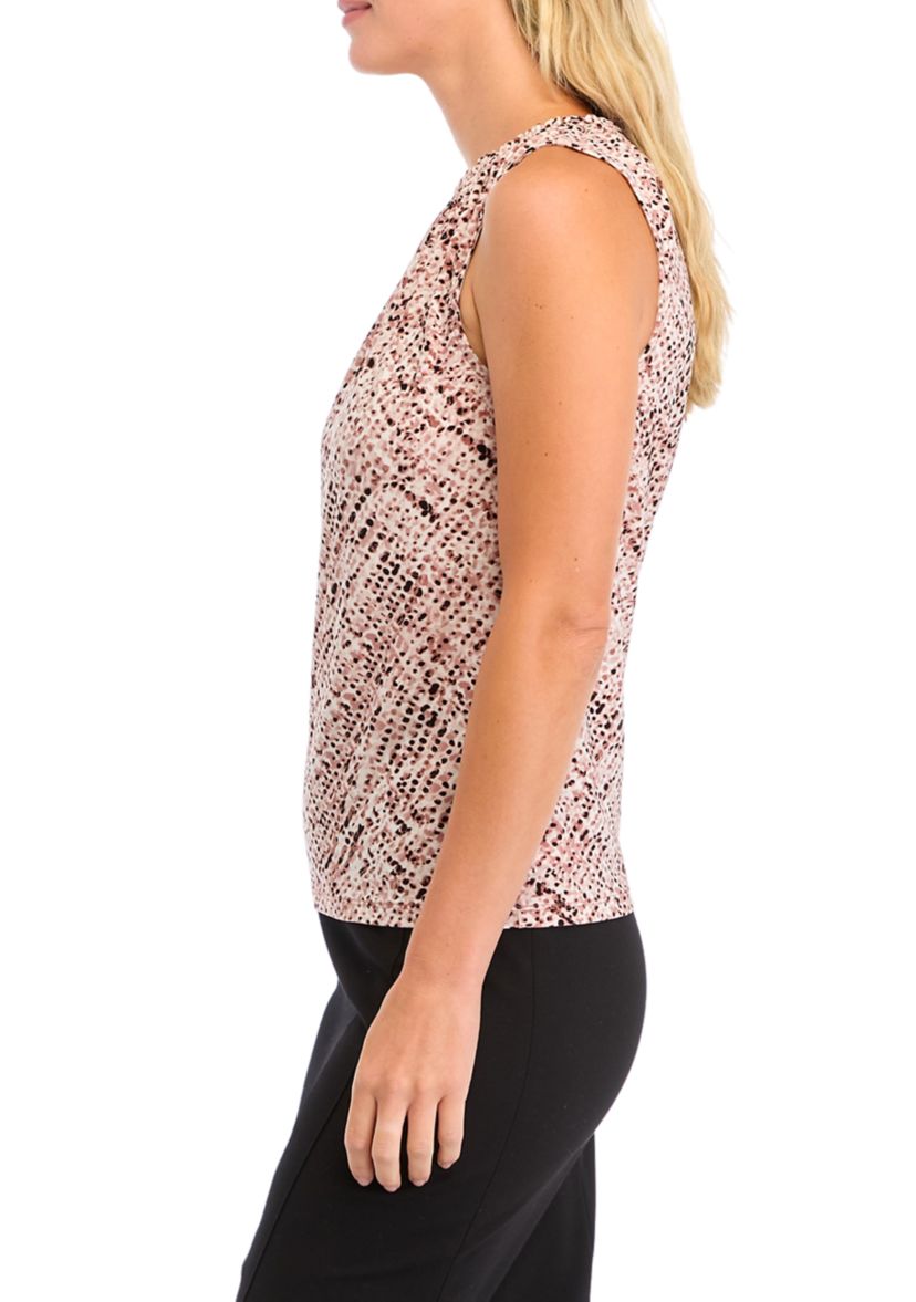  Womens Sleeveless Printed Mock Neck Top 