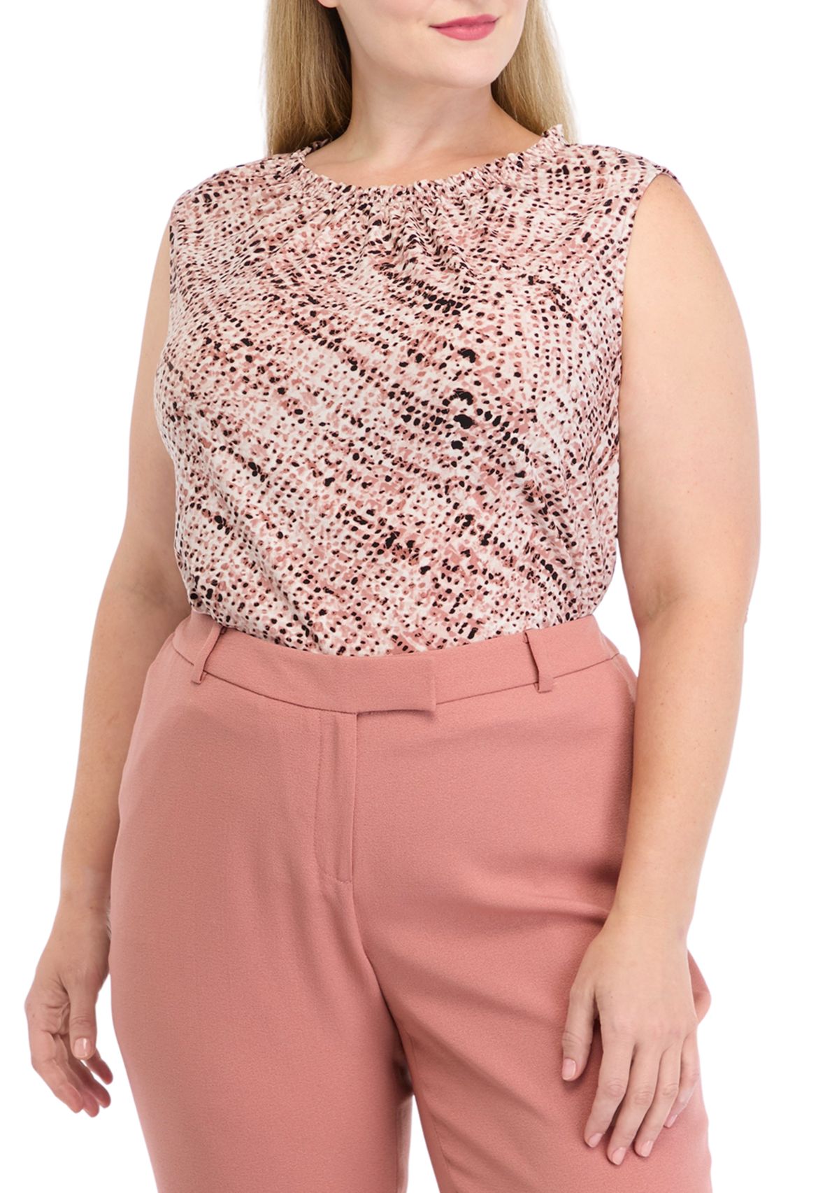 Plus Size Abstract Print Sleeveless Knit Top