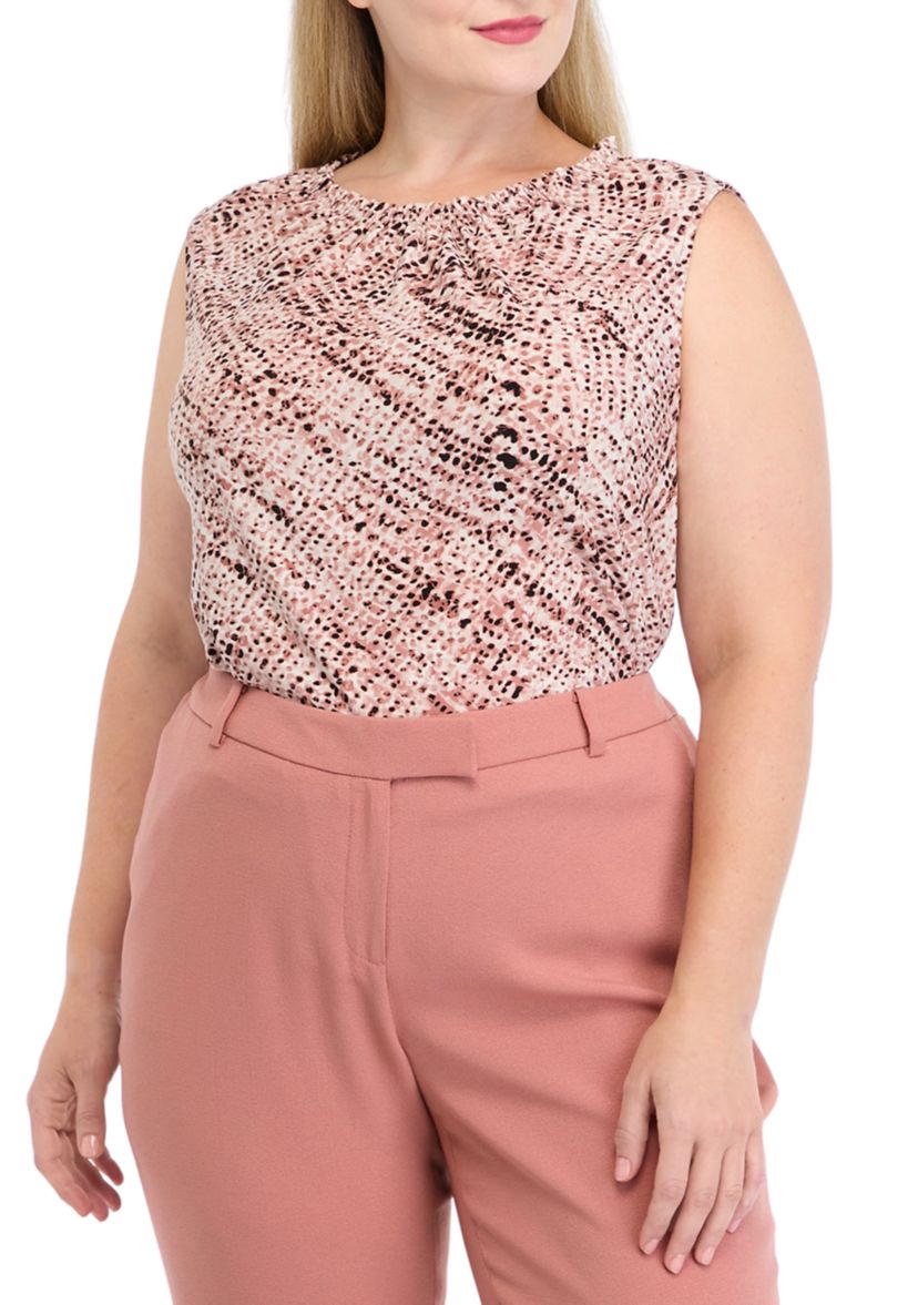 Plus Size Abstract Print Sleeveless Knit Top