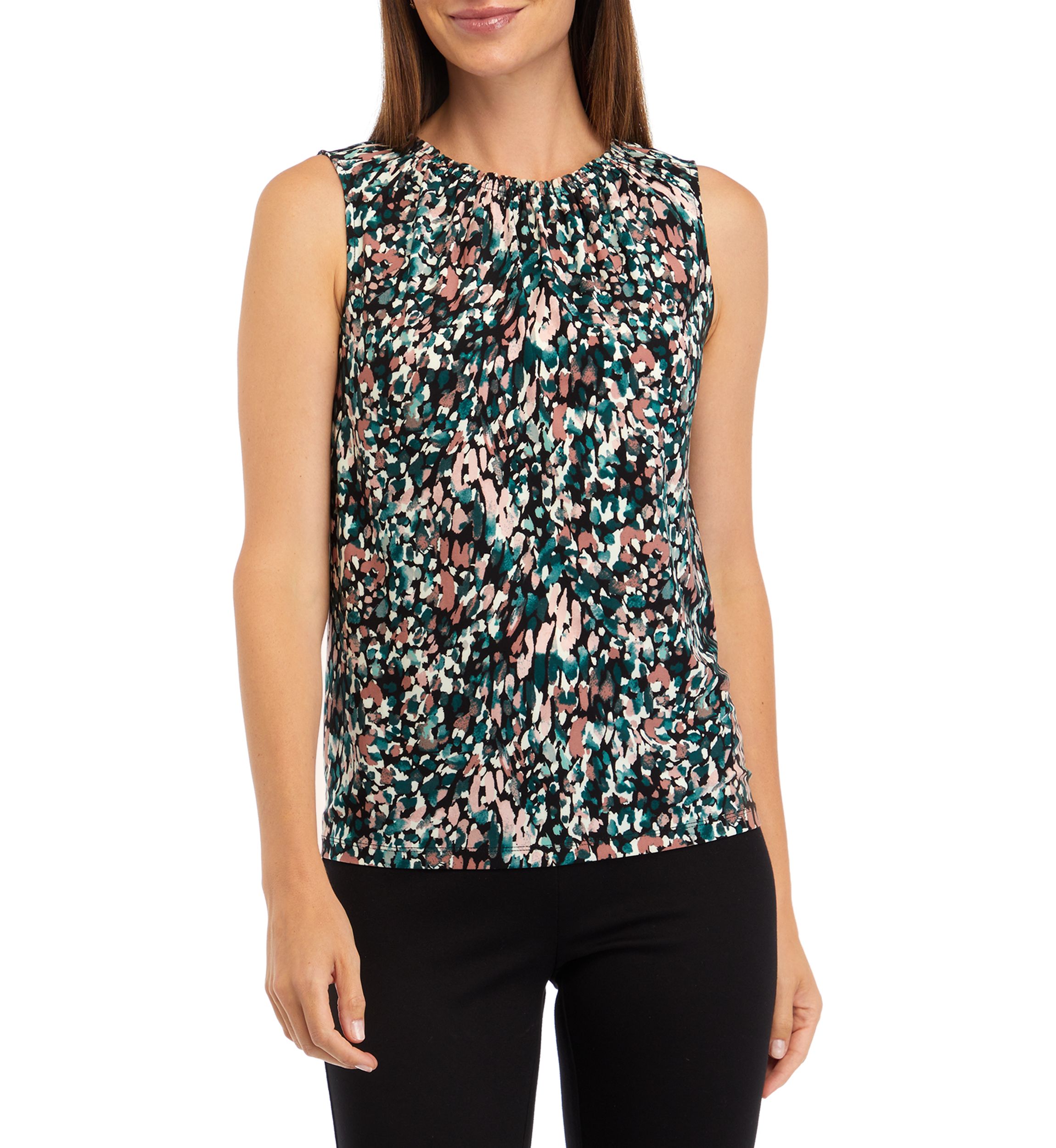Petite Extended Shoulder Smocked Neck Shell