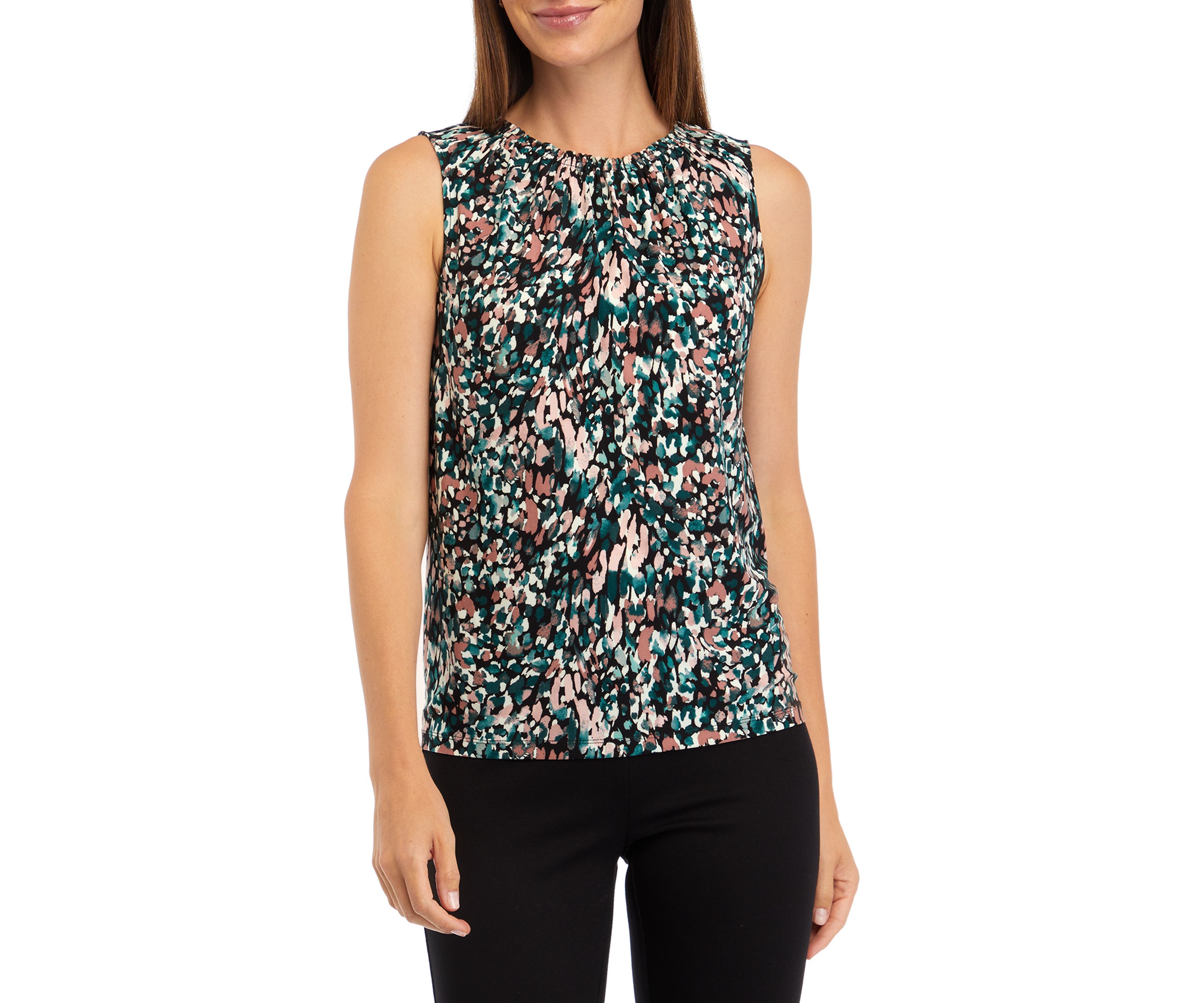 Petite Extended Shoulder Smocked Neck Shell