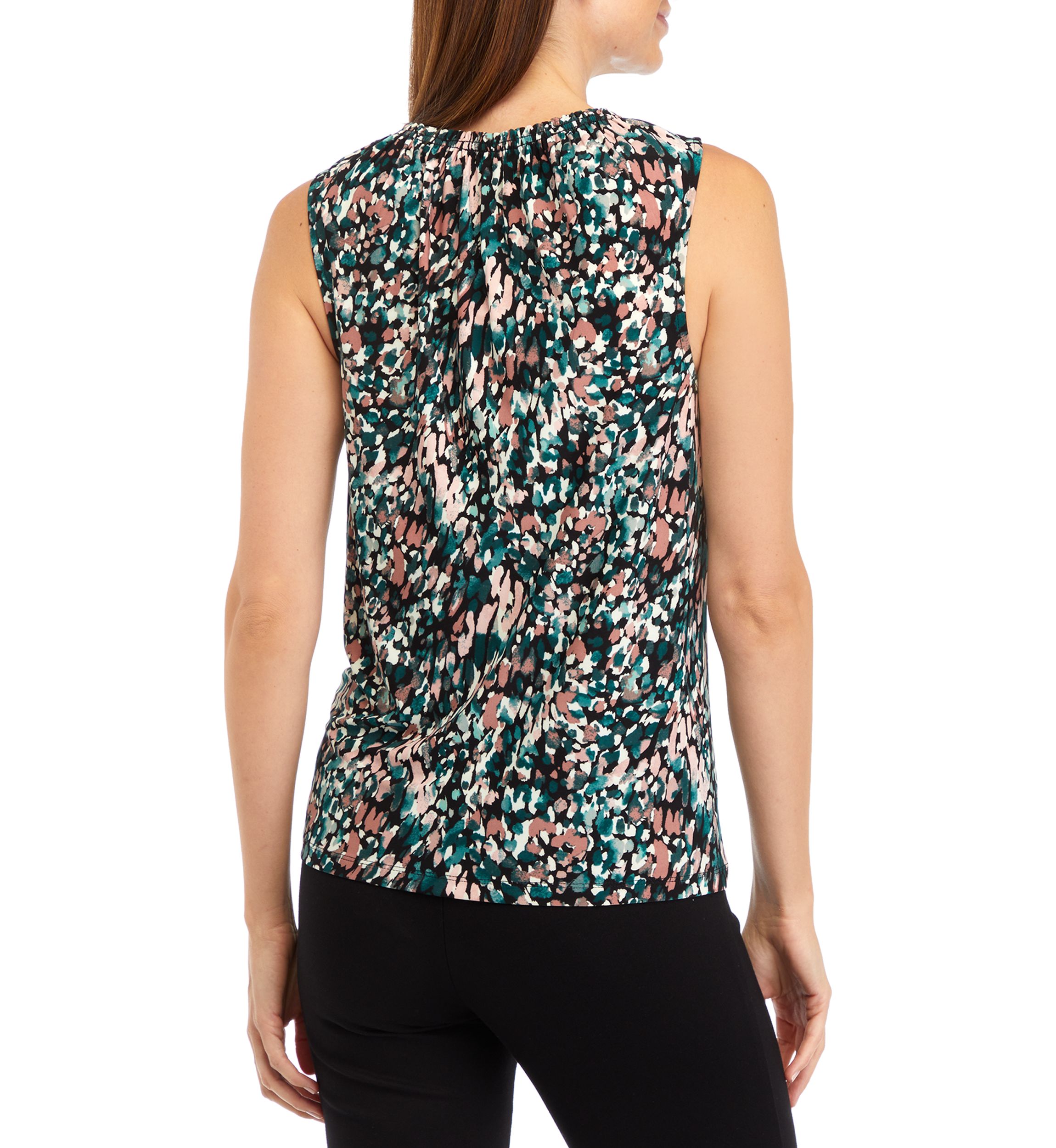 Petite Extended Shoulder Smocked Neck Shell