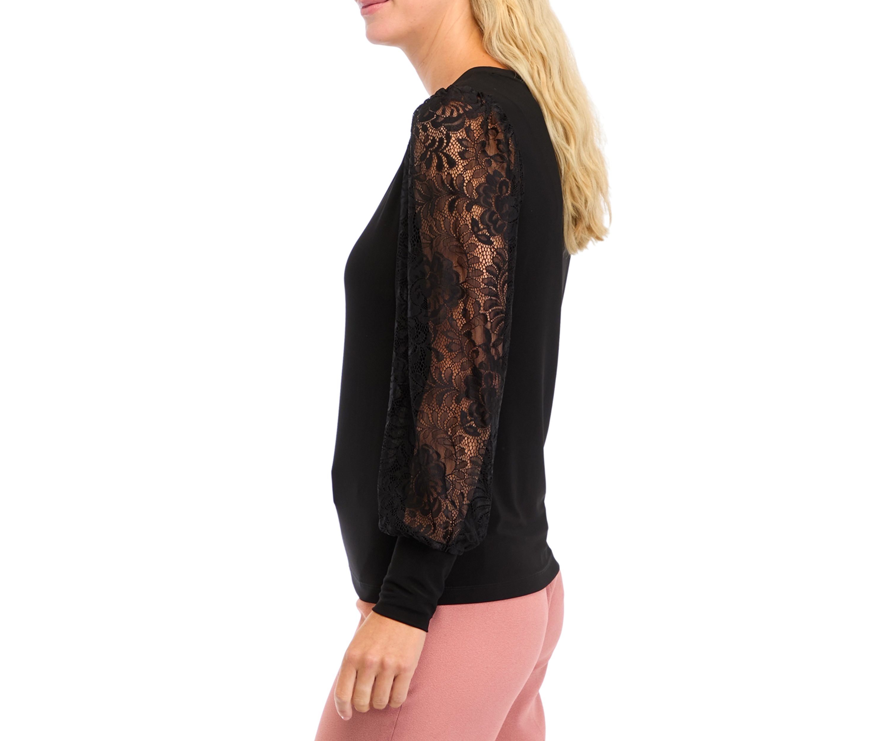 Petite Lace Sleeve Knit Top