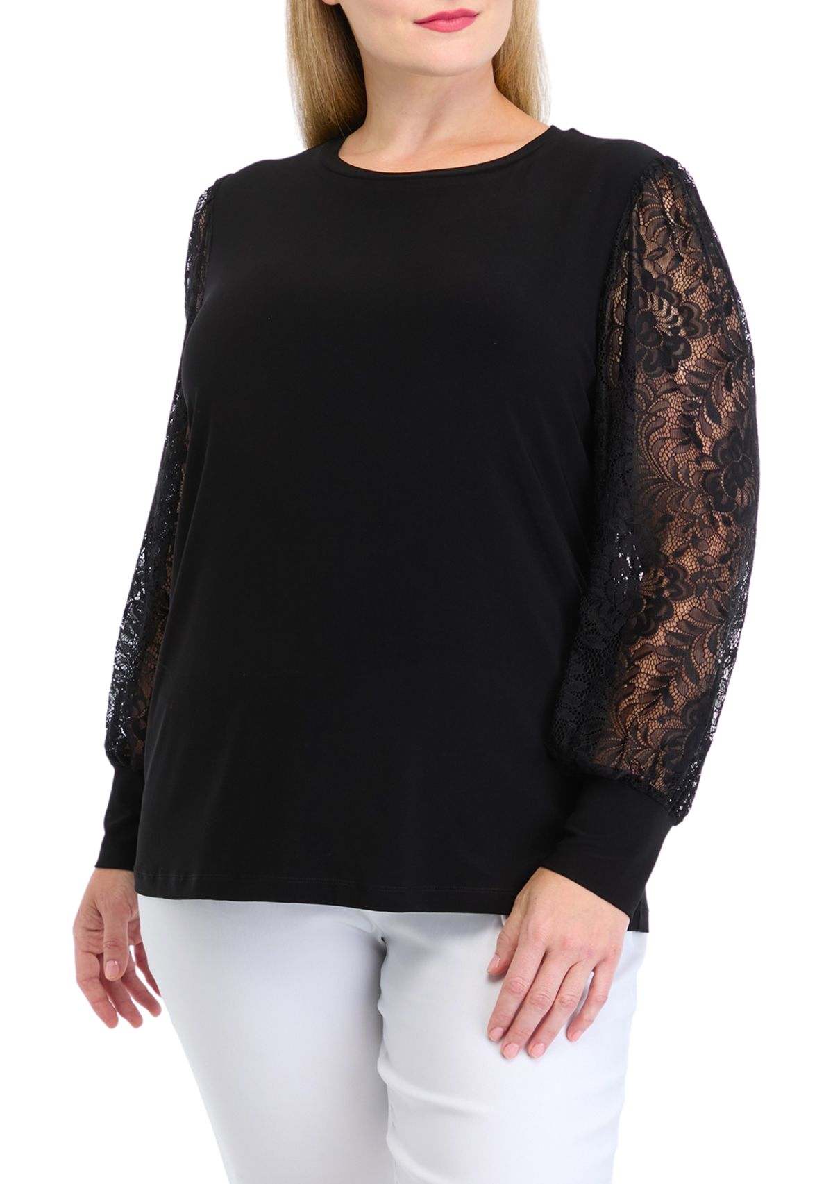 Plus Size Lace Sleeve Knit Top