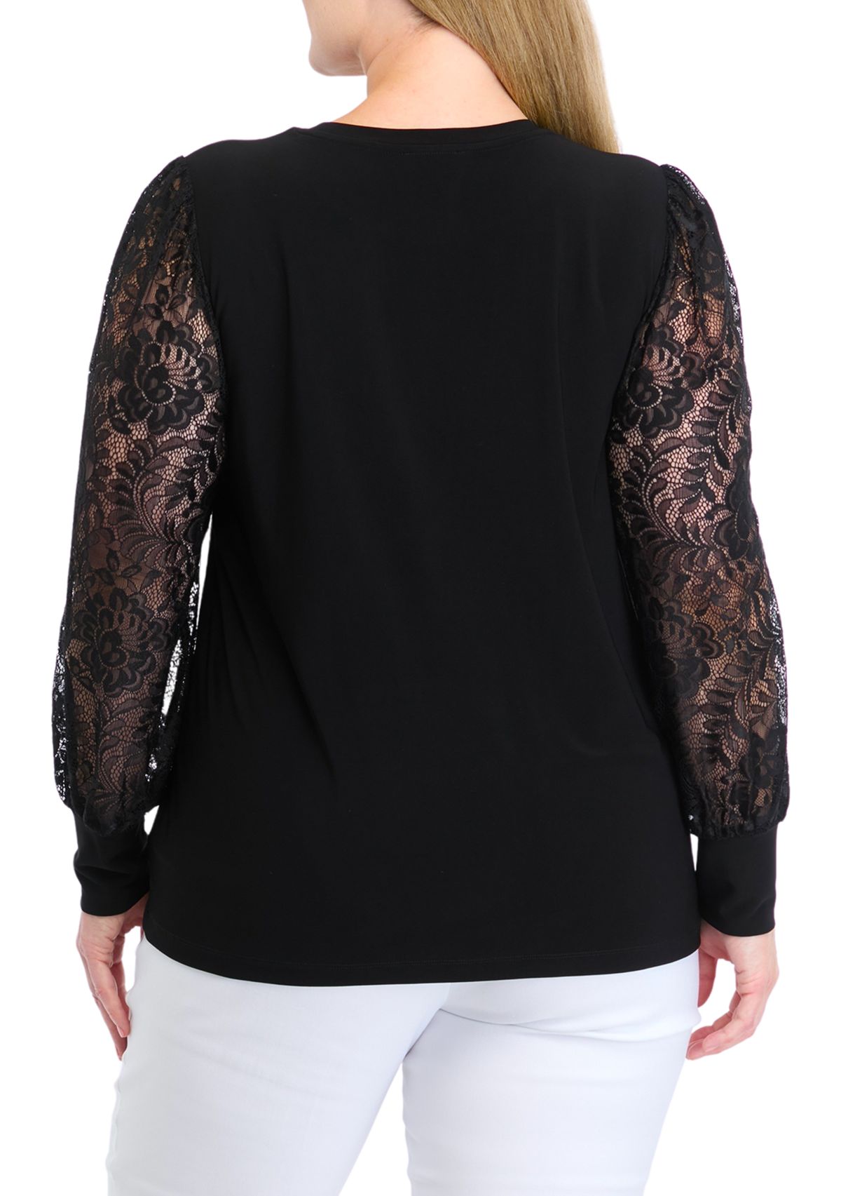 Plus Size Lace Sleeve Knit Top