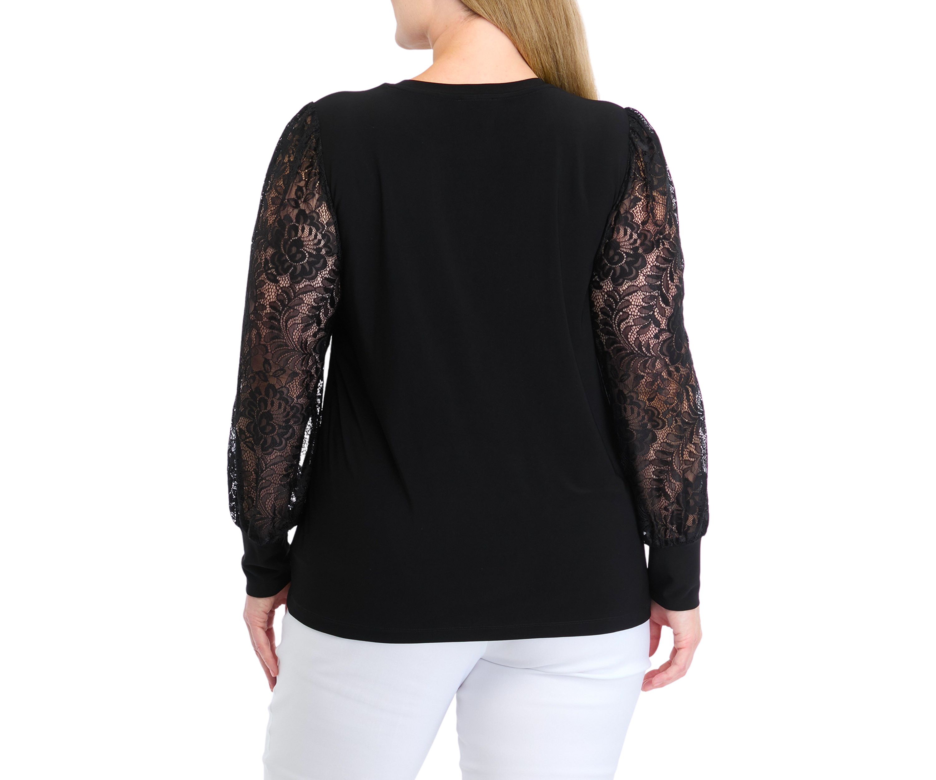Plus Size Lace Sleeve Knit Top