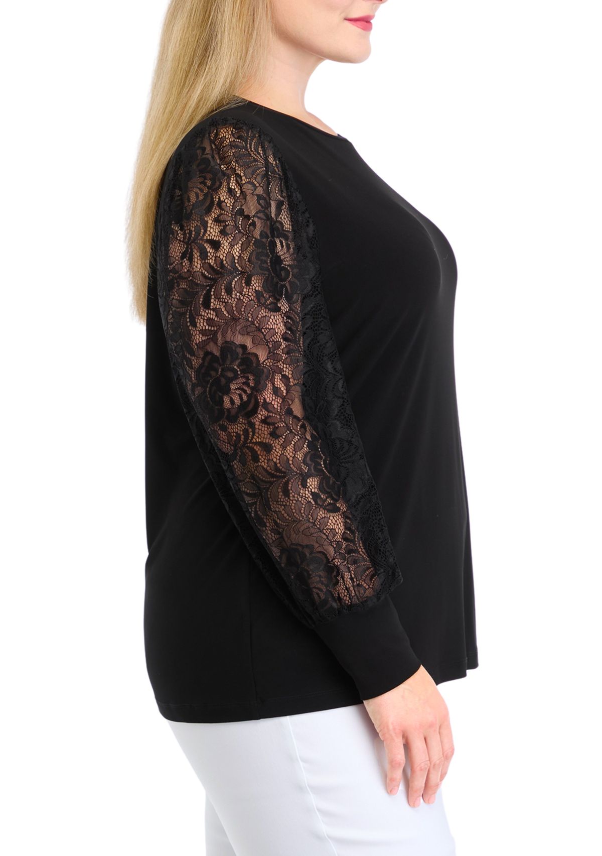 Plus Size Lace Sleeve Knit Top