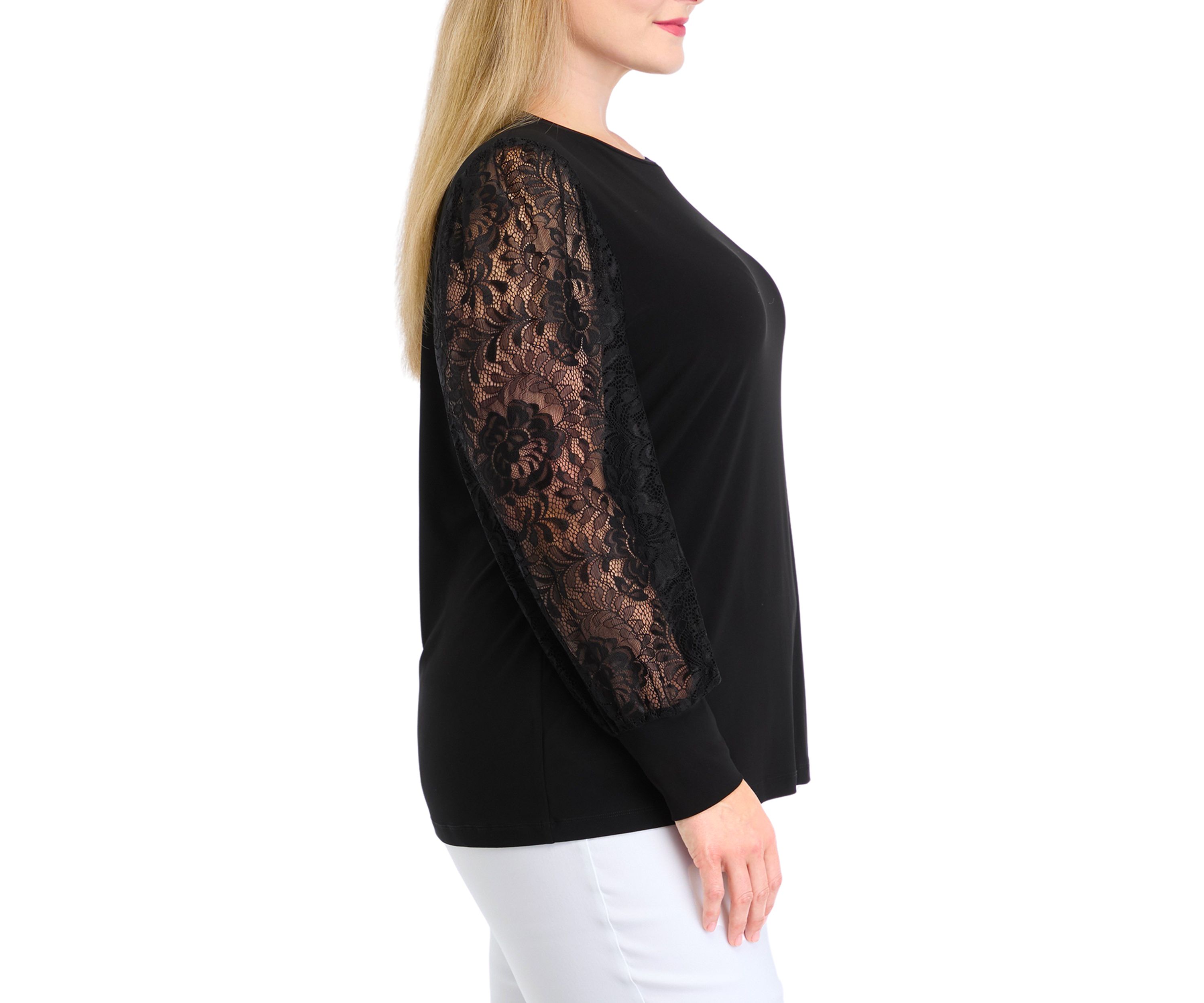 Plus Size Lace Sleeve Knit Top