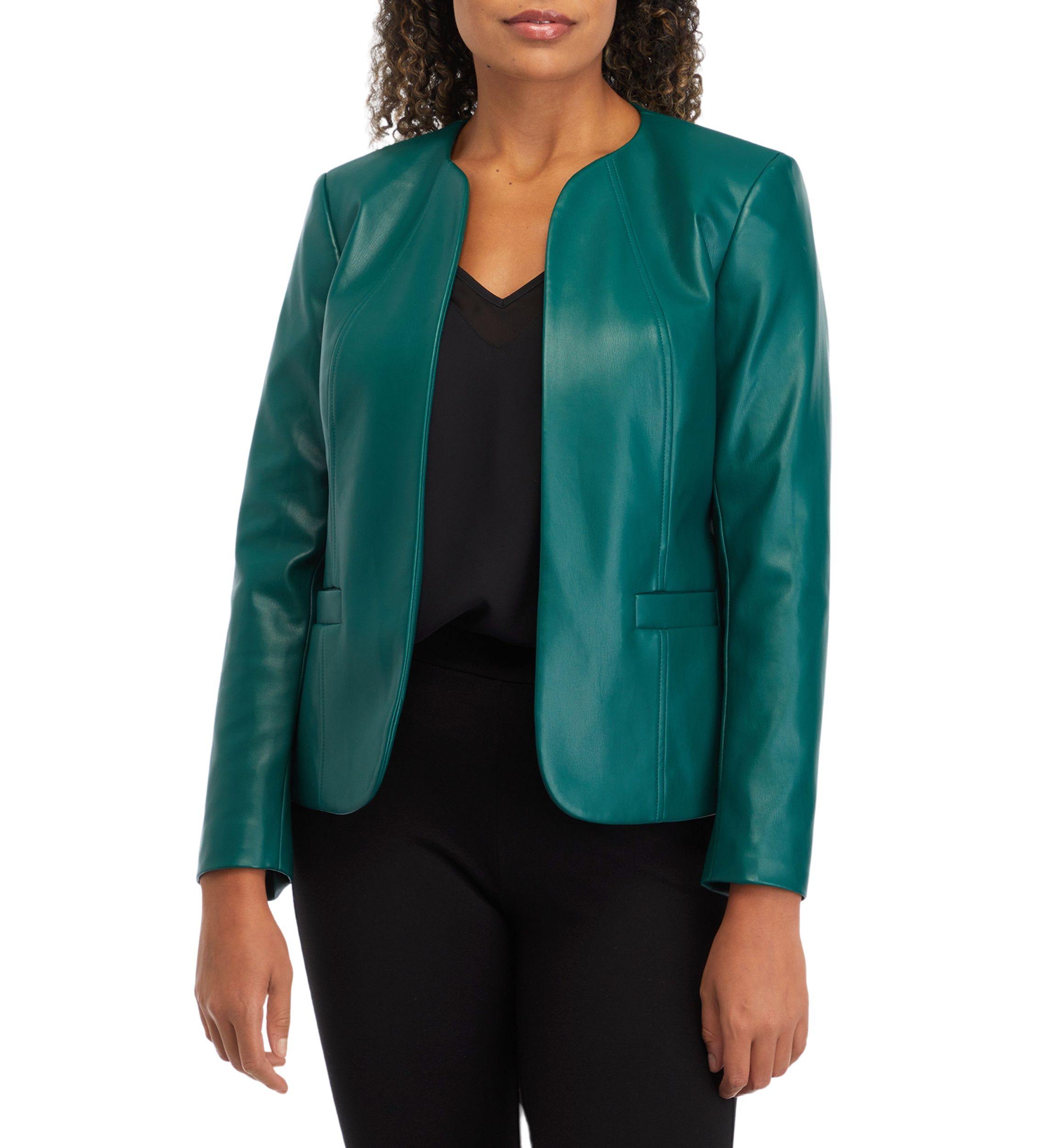 Womens Faux Leather Kissing Front Jacket with Welt Pockets