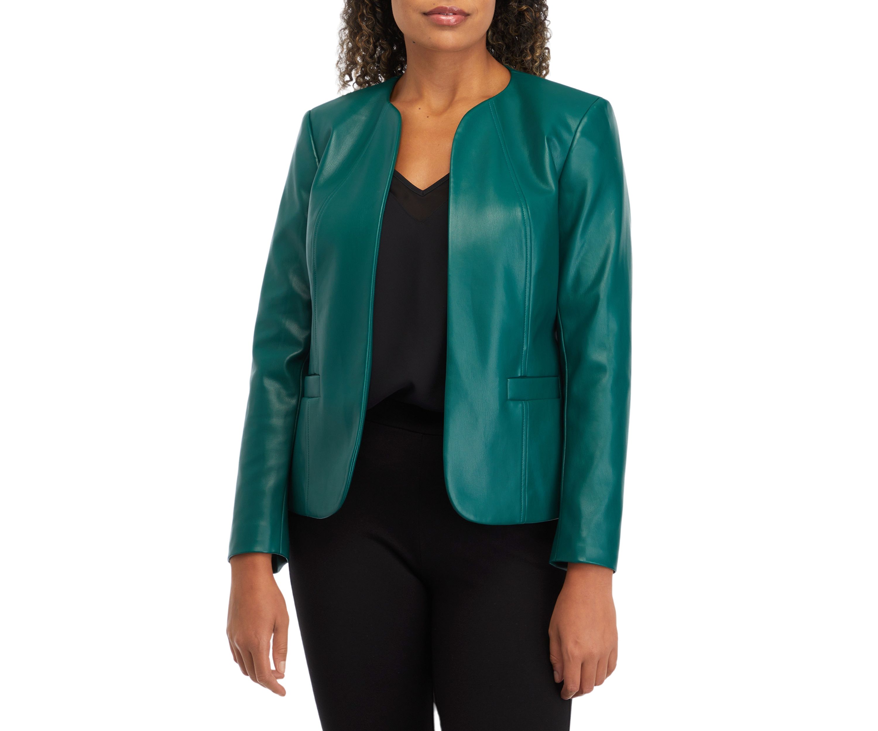 Womens Faux Leather Kissing Front Jacket with Welt Pockets
