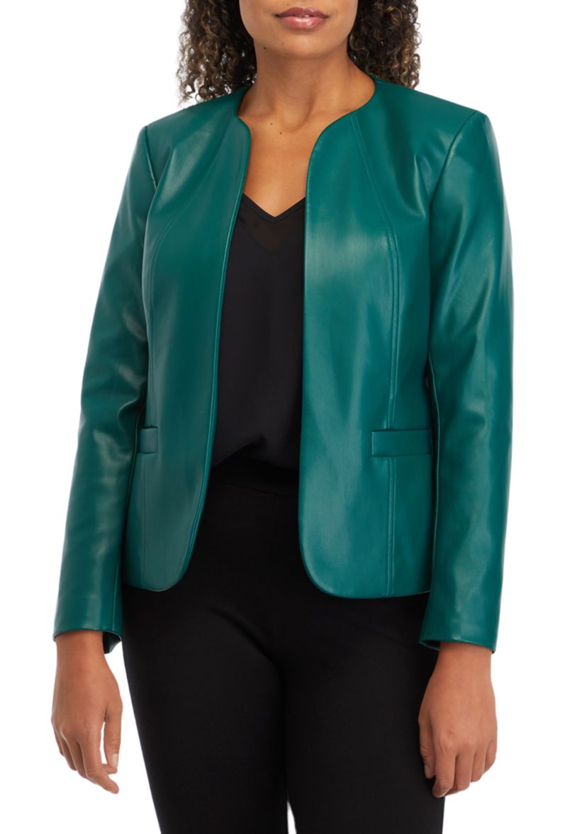 Womens Faux Leather Kissing Front Jacket with Welt Pockets