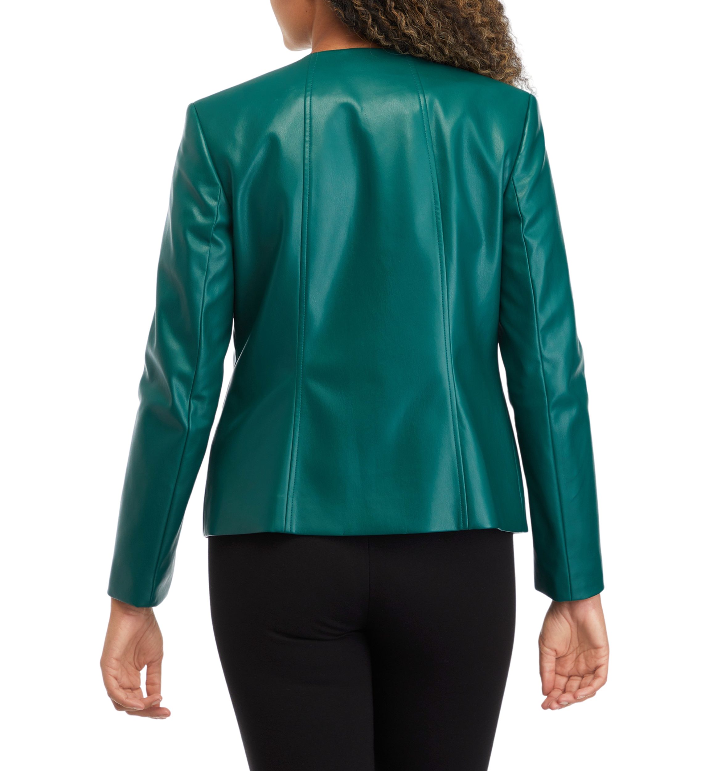 Womens Faux Leather Kissing Front Jacket with Welt Pockets