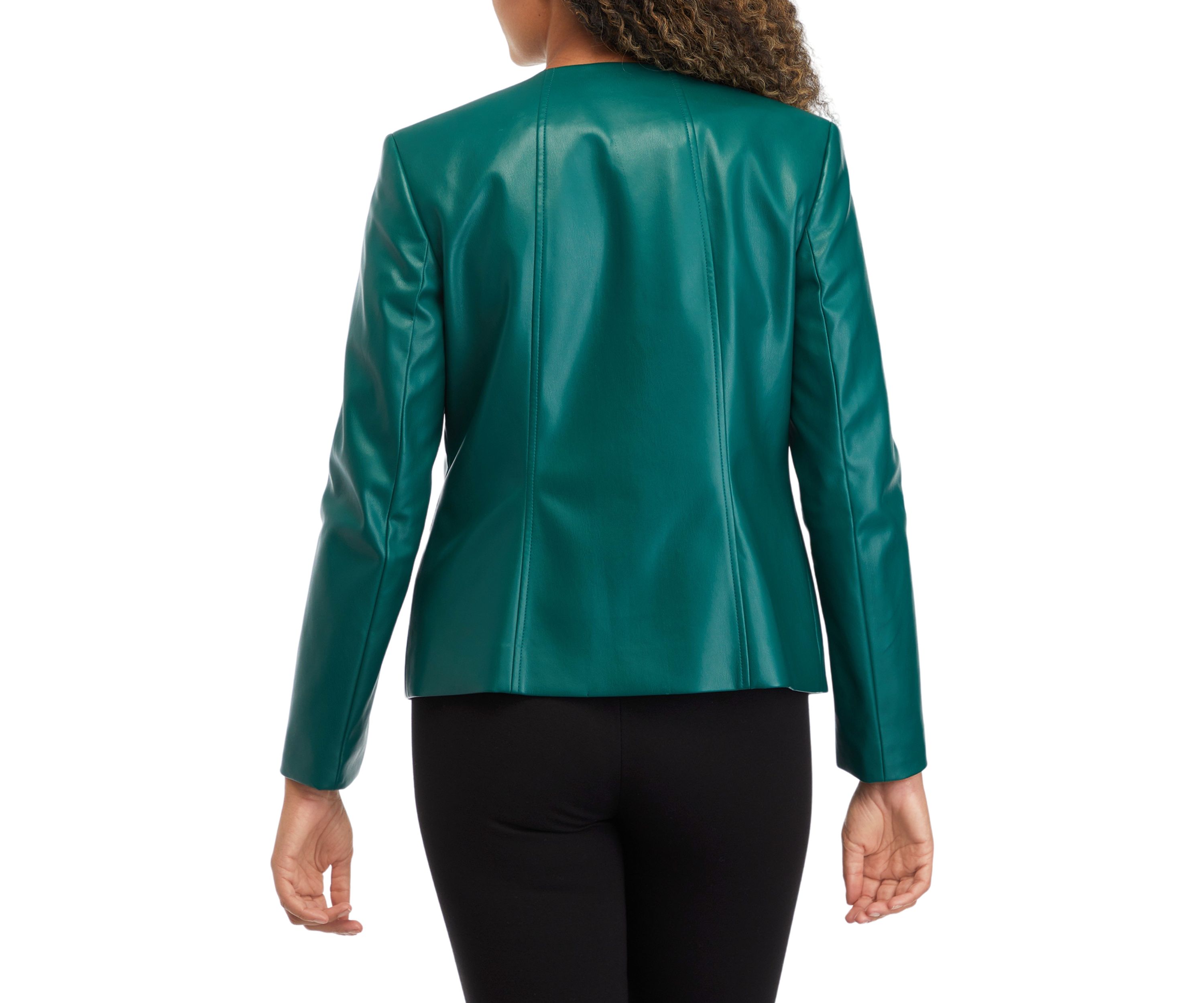 Womens Faux Leather Kissing Front Jacket with Welt Pockets
