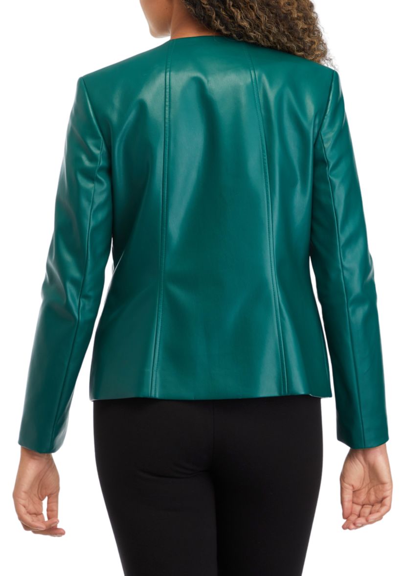 Womens Faux Leather Kissing Front Jacket with Welt Pockets