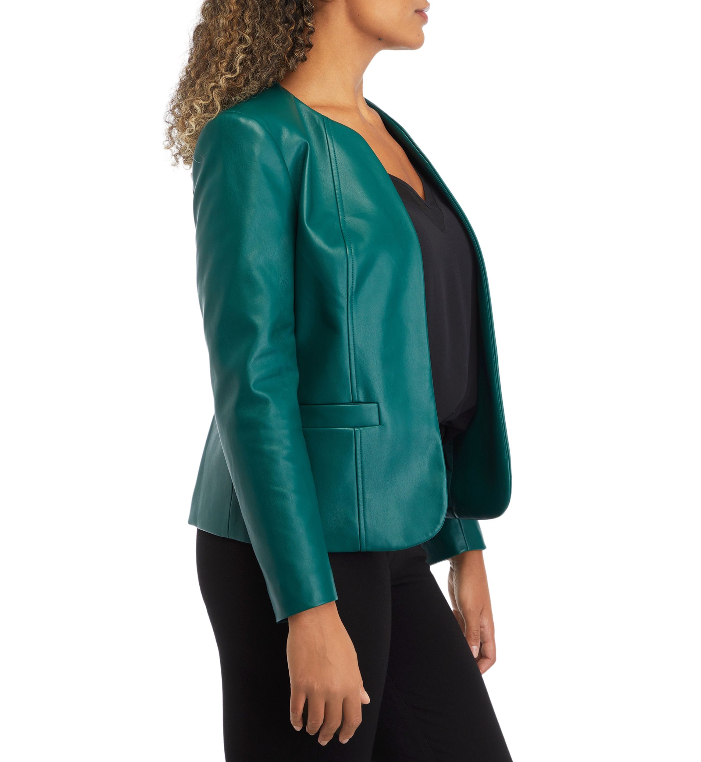 Womens Faux Leather Kissing Front Jacket with Welt Pockets