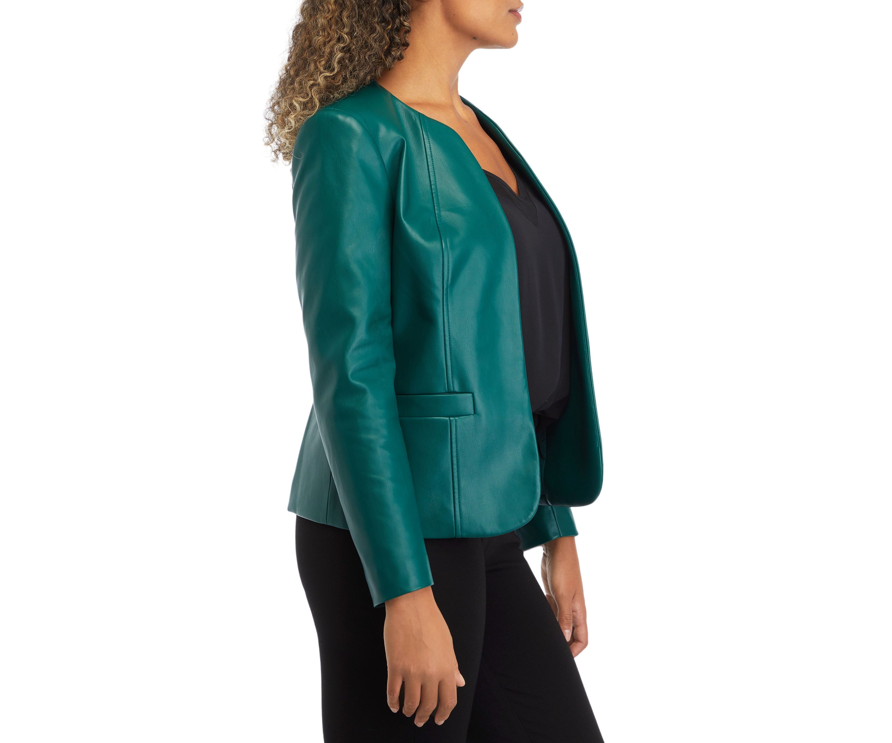 Womens Faux Leather Kissing Front Jacket with Welt Pockets