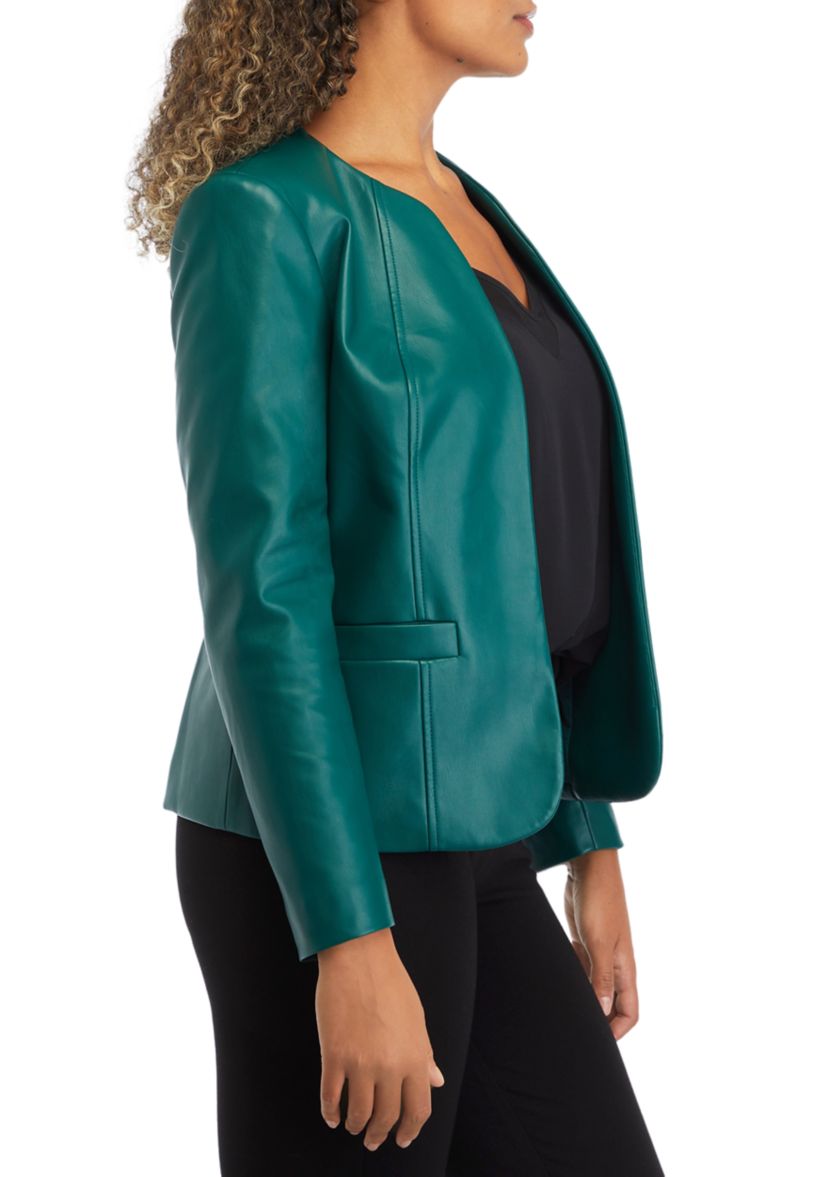Womens Faux Leather Kissing Front Jacket with Welt Pockets