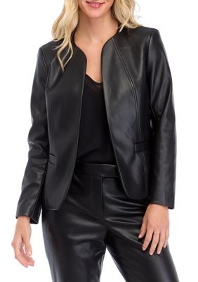 THE LIMITED Women's Petite Faux Leather Open Jacket, Black, PXS