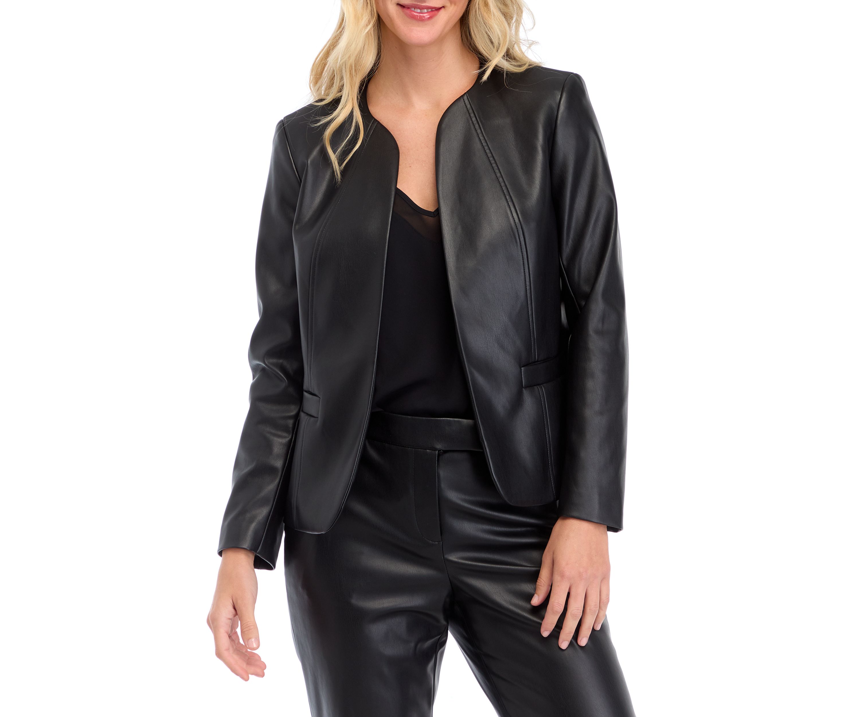Petite Faux Leather Open Jacket 