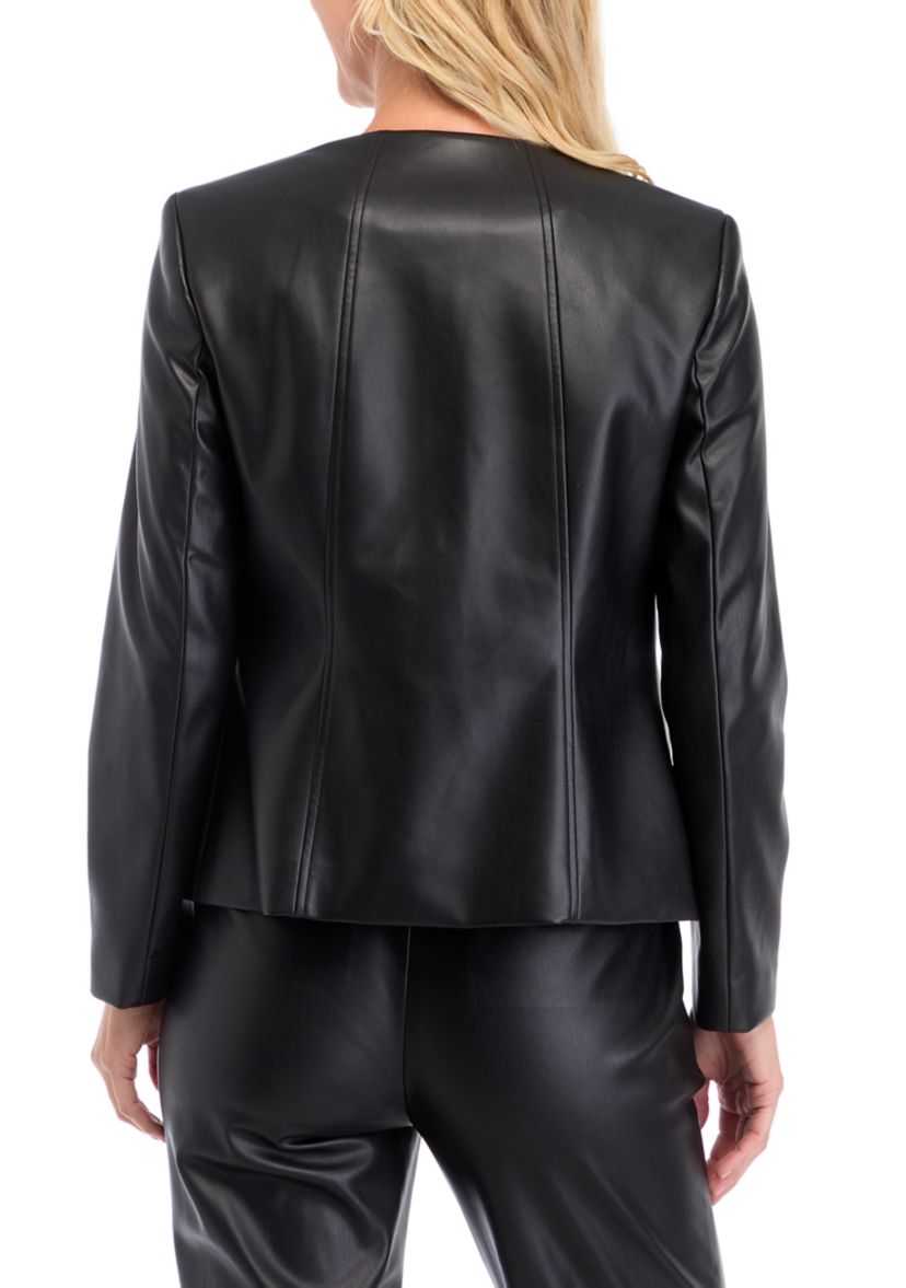 Petite Faux Leather Open Jacket 
