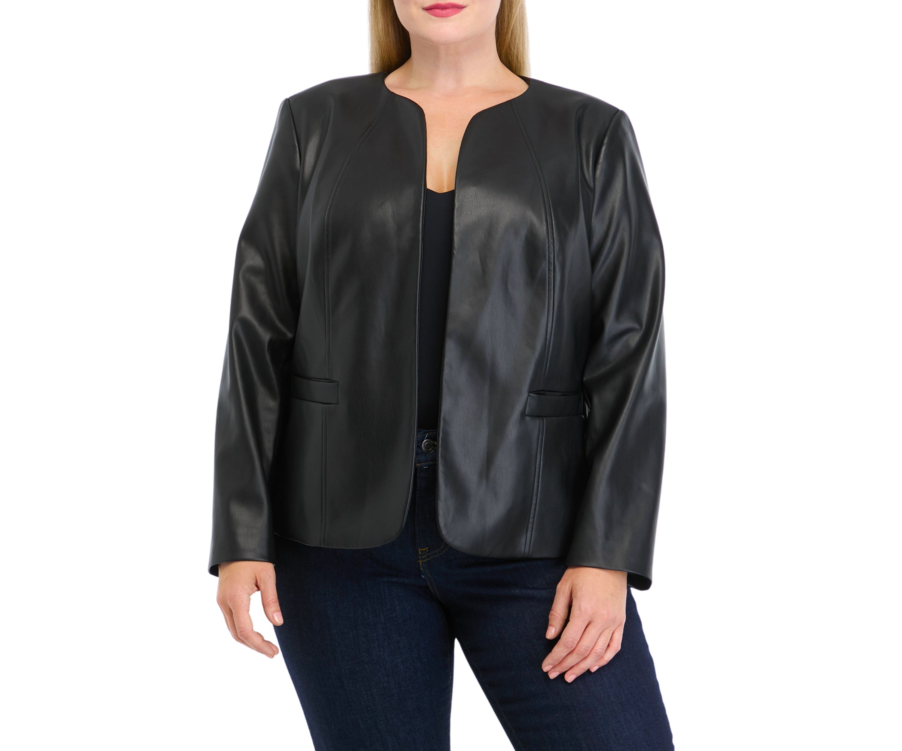 Plus Size Faux Leather Open Jacket