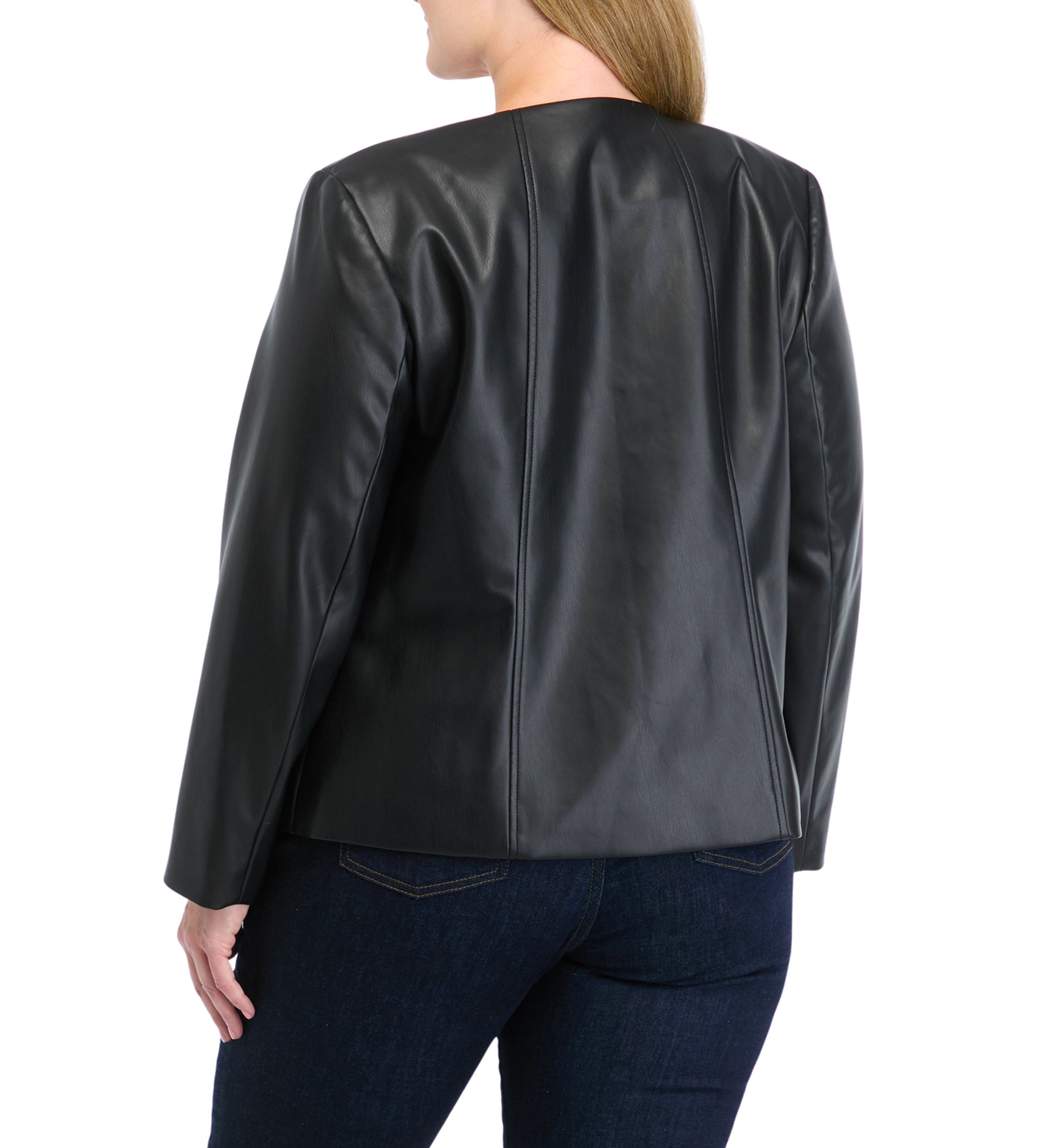 Plus Size Faux Leather Open Jacket